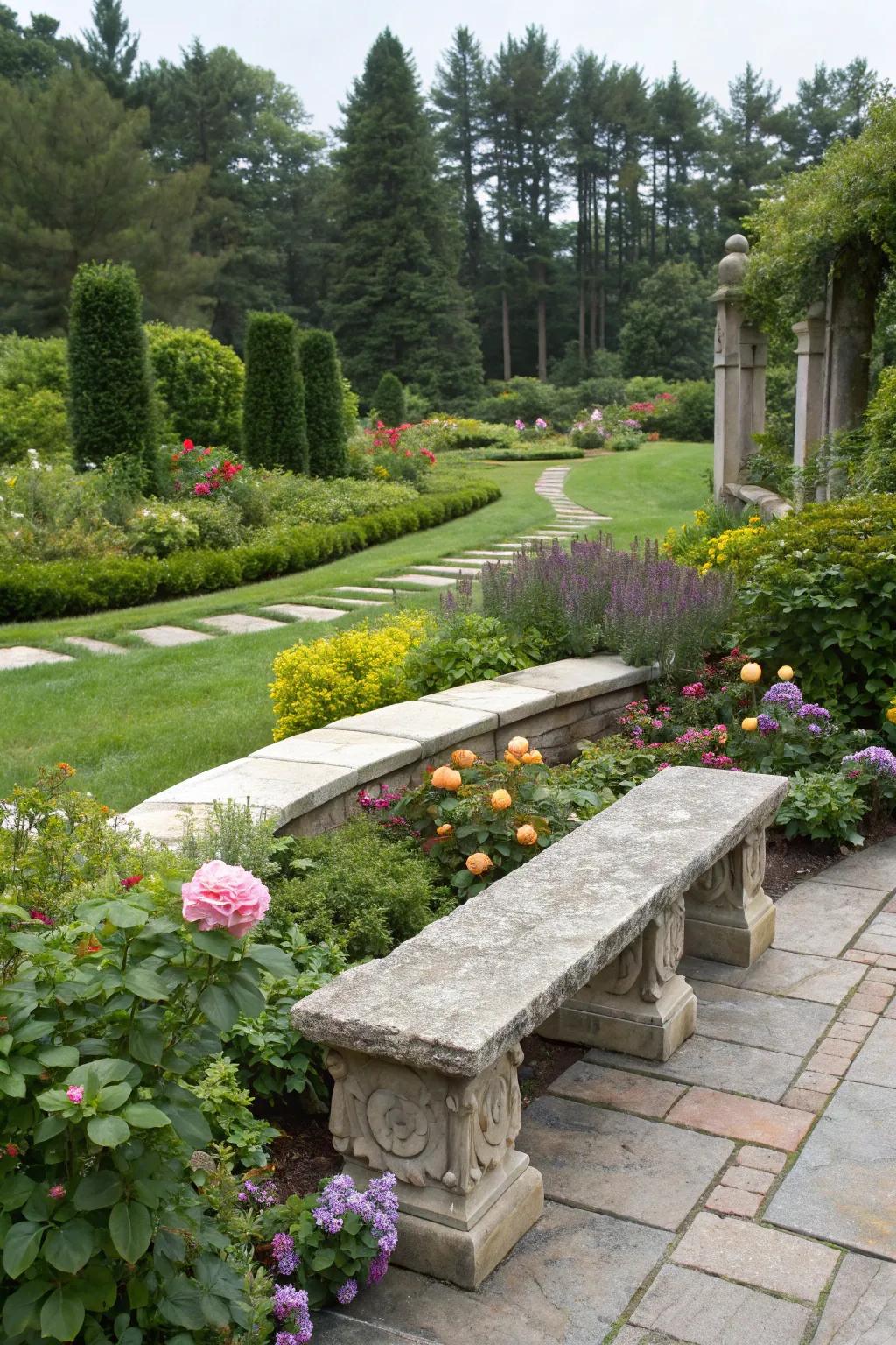 Built-in benches offer practical and stylish seating.