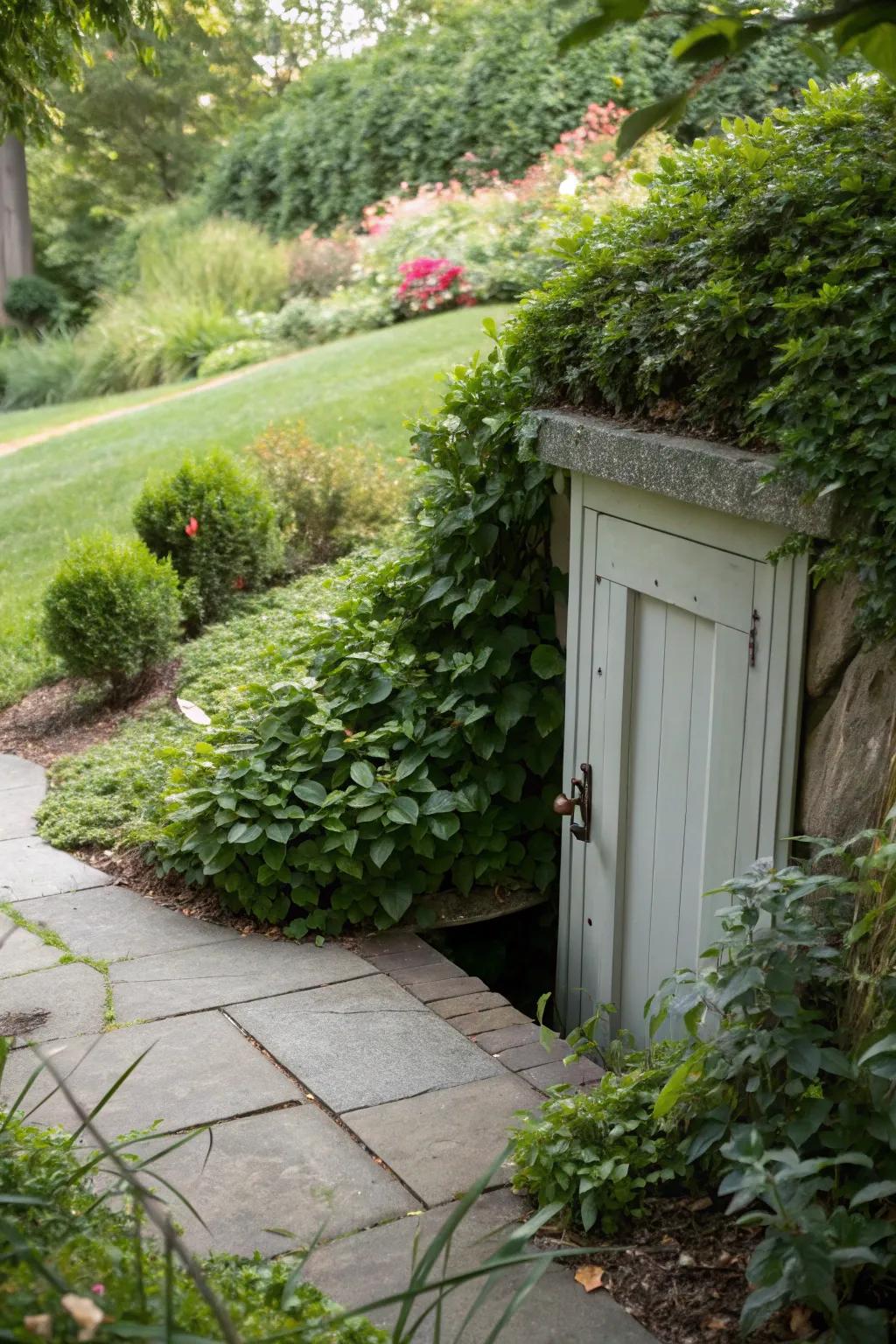 Camouflaging with plants renders your door integrate into the garden.