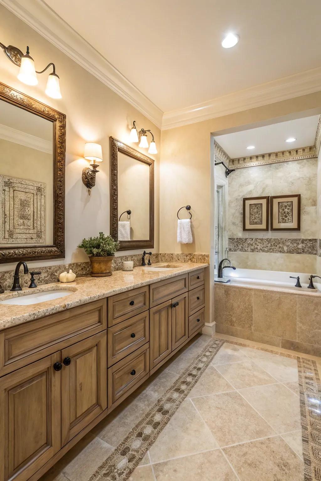 Natural stone aspects incorporate class to this cream bathroom.