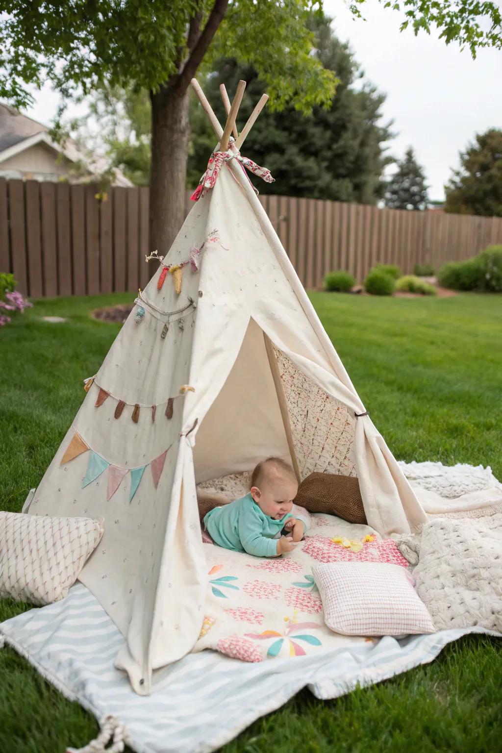 Adventure awaits in a cozy outdoor teepee.