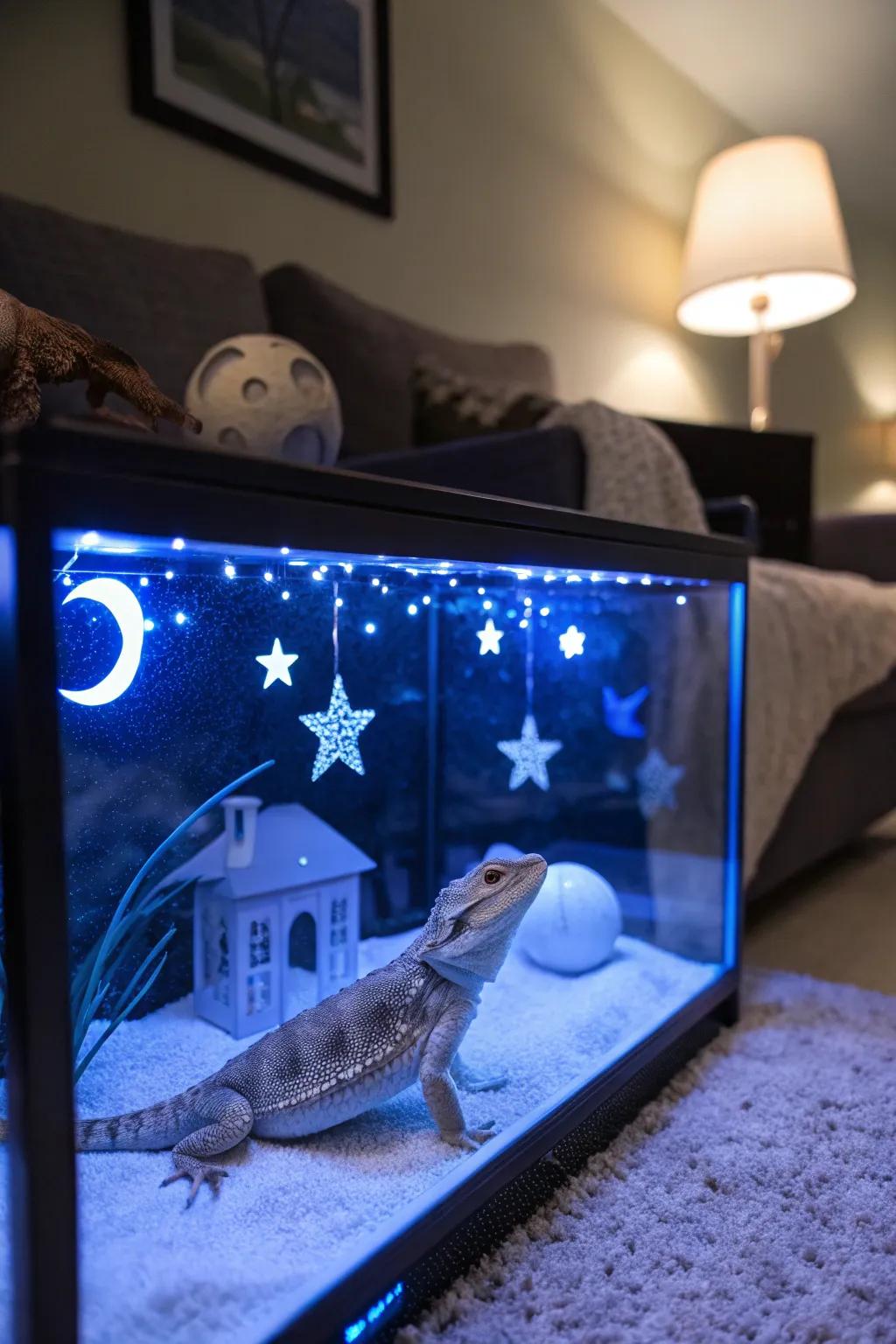 A moonlit-themed habitat offering a calming and ethereal ambiance.
