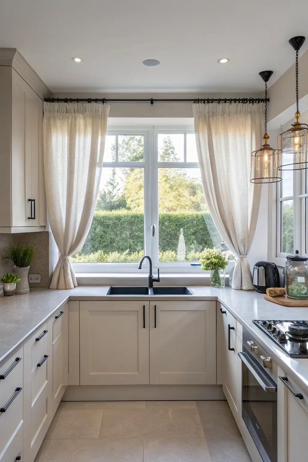 Short drape panels outline windows for a modern look.