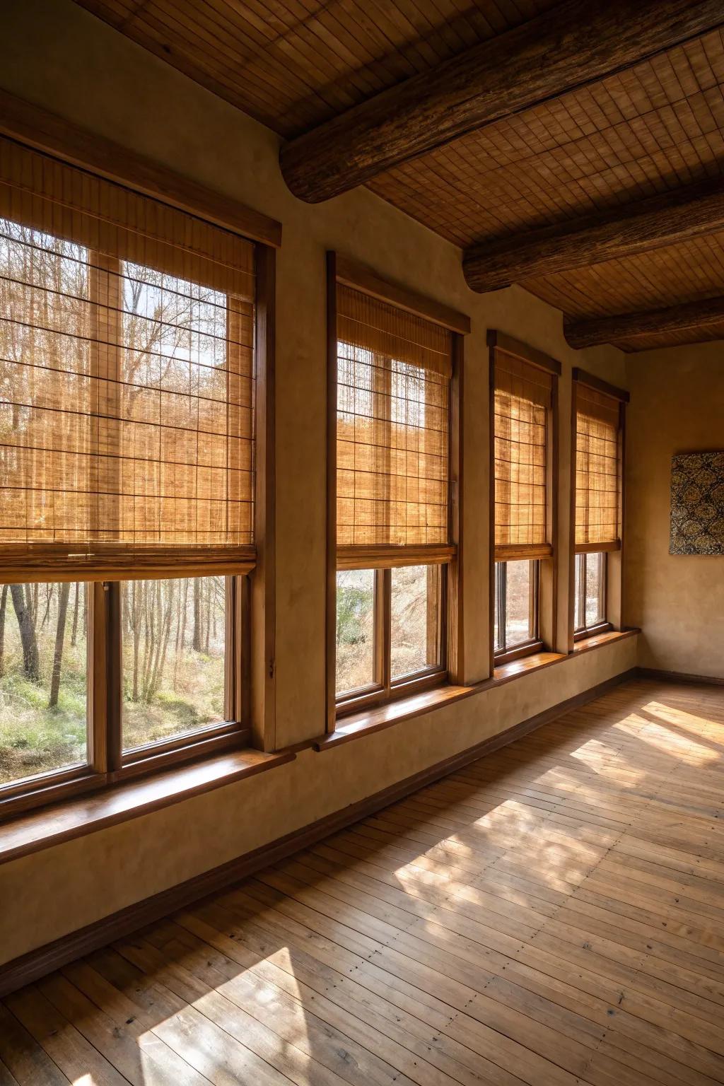 Bamboo shades add warmth and natural textures.