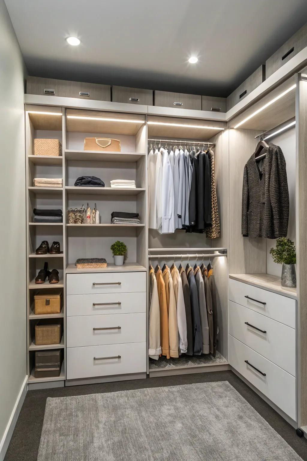 Flexible shelving offers adaptable storage solutions.