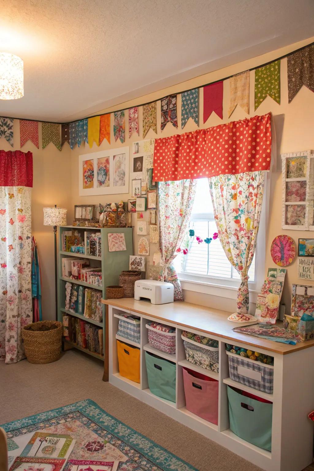 Showcase creativity with pieced valances in your craft area.