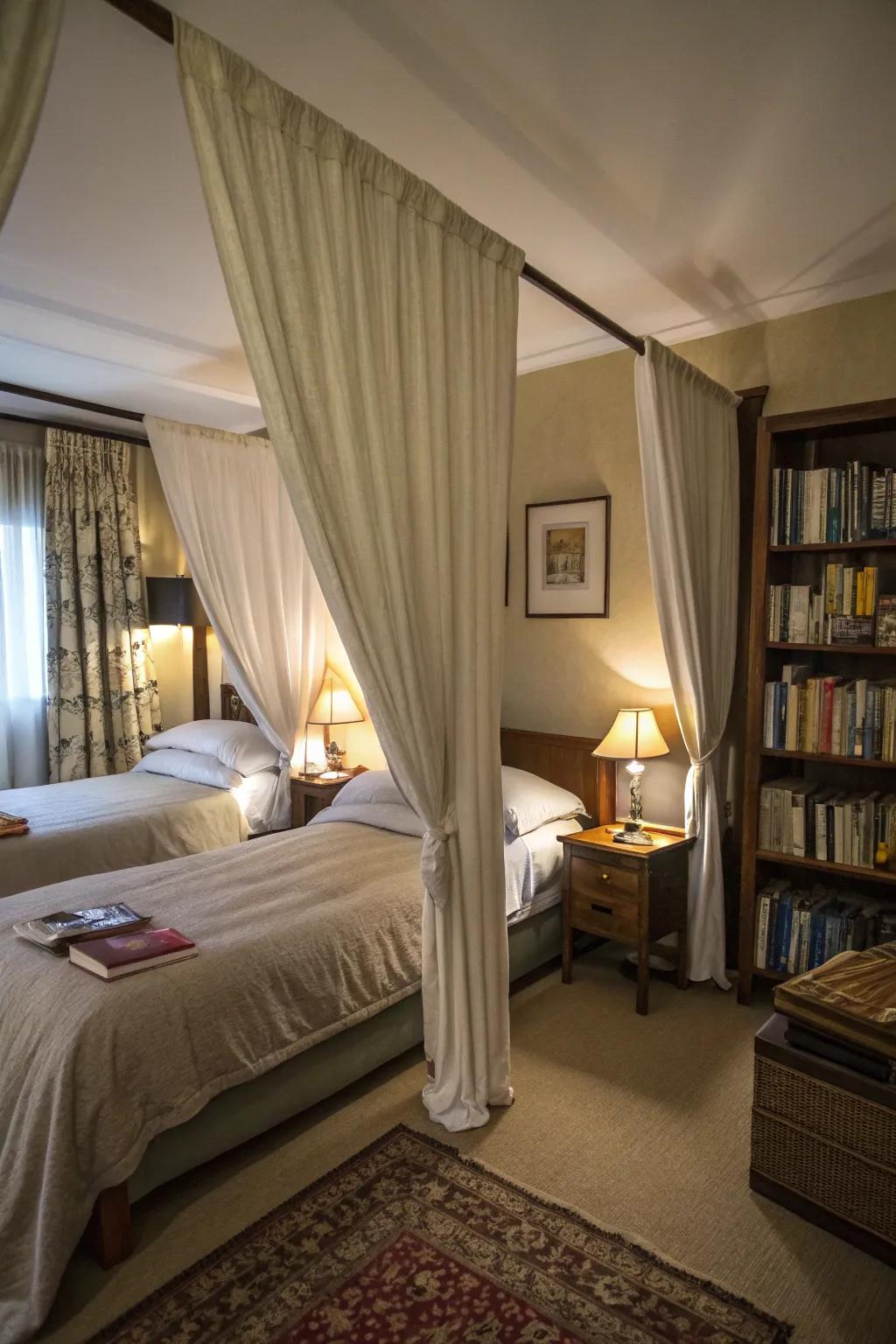 Textiles provide seclusion while preserving a shared space.