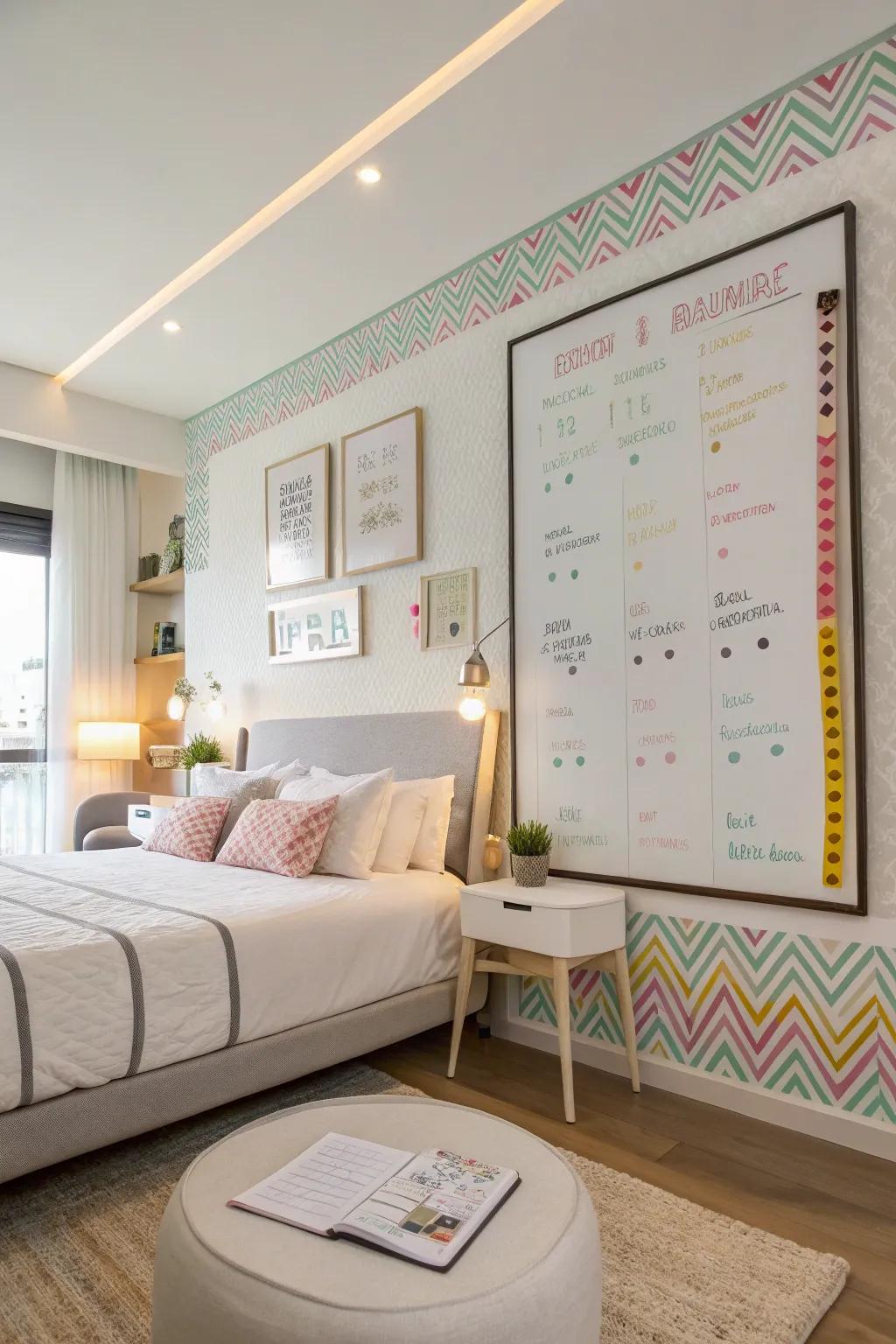 Add a pop of color with a DIY frame around your whiteboard.