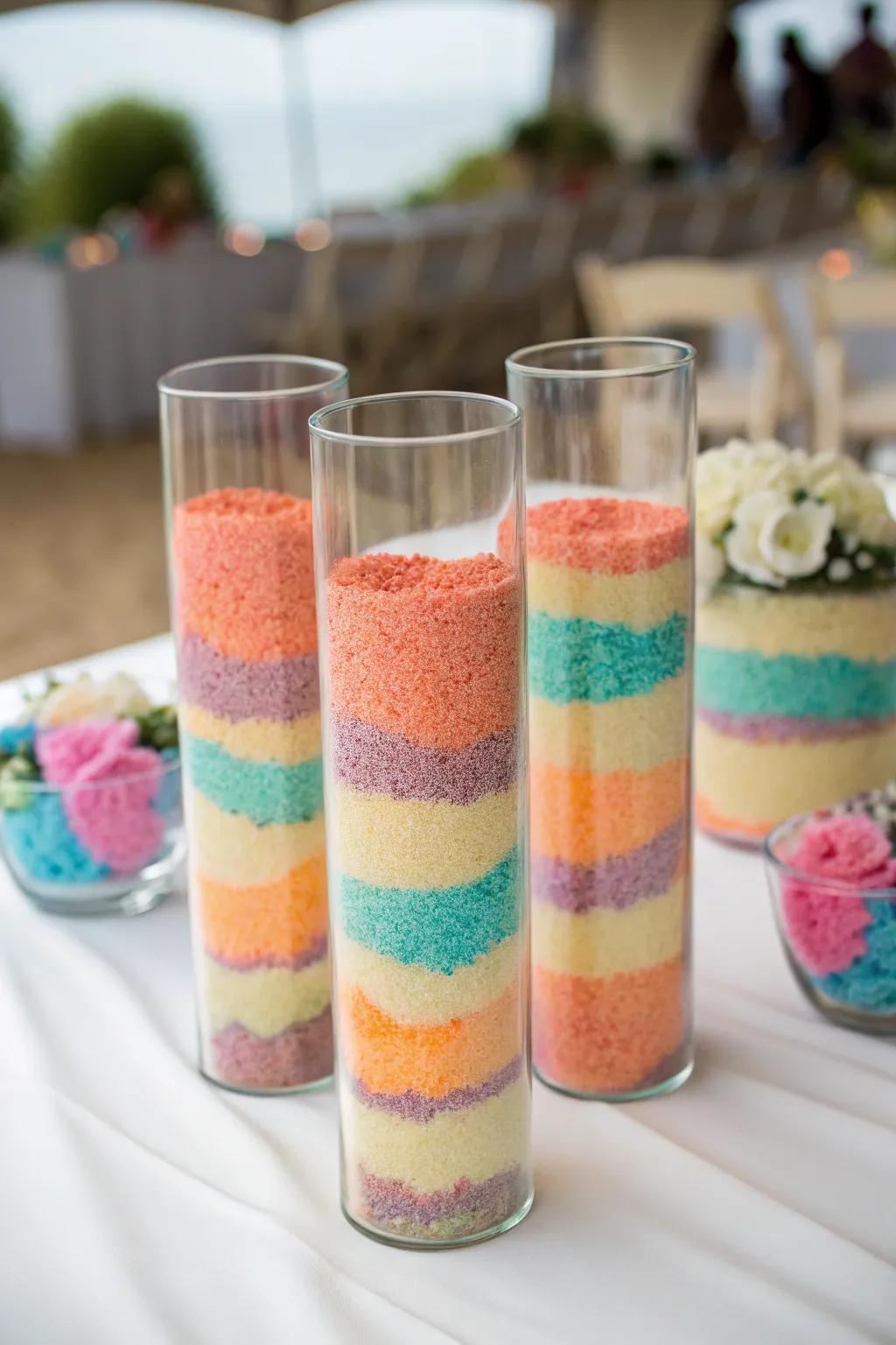 Vibrant beach layers contribute subtle class.