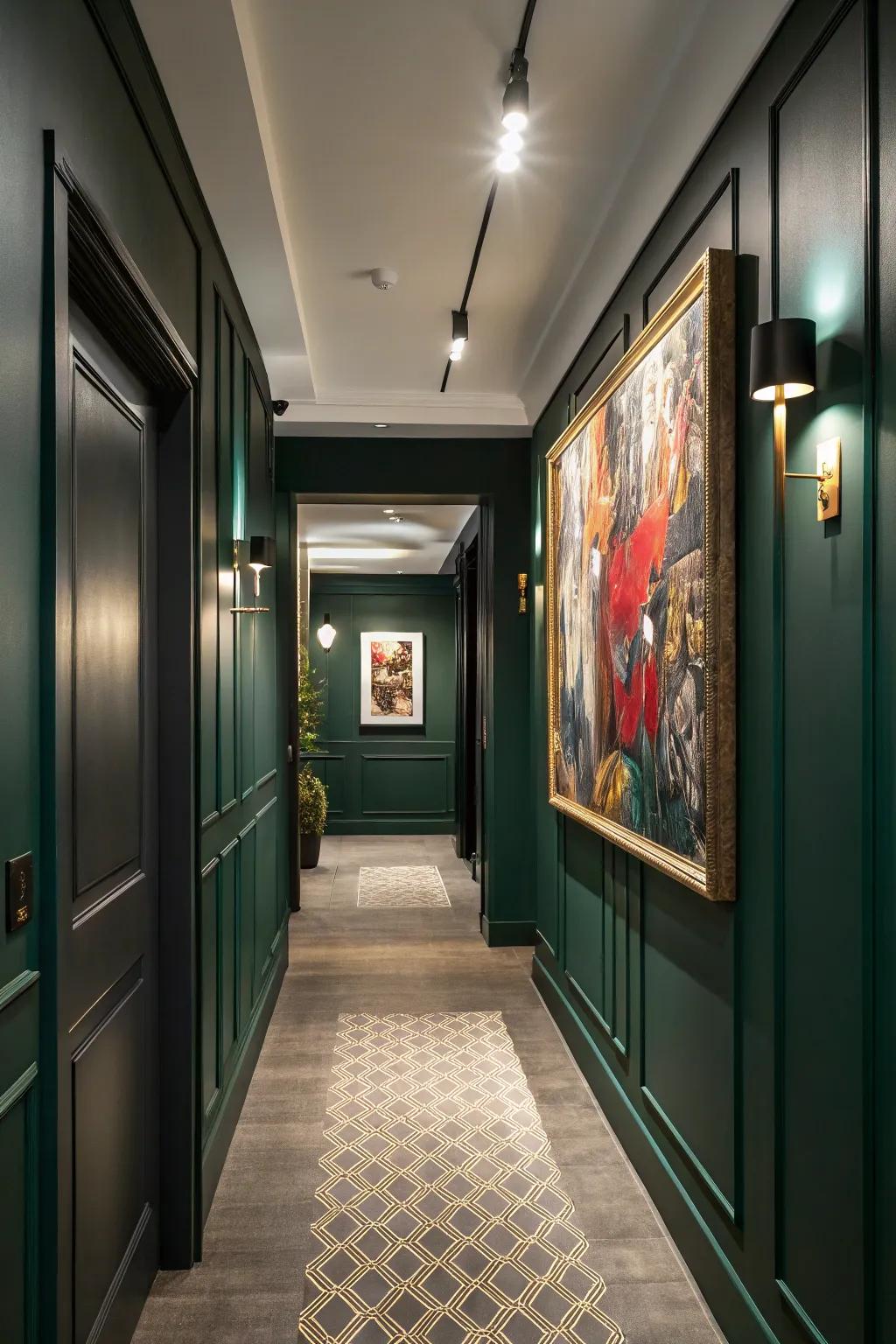 Distinct artwork enhances the hallway's character.