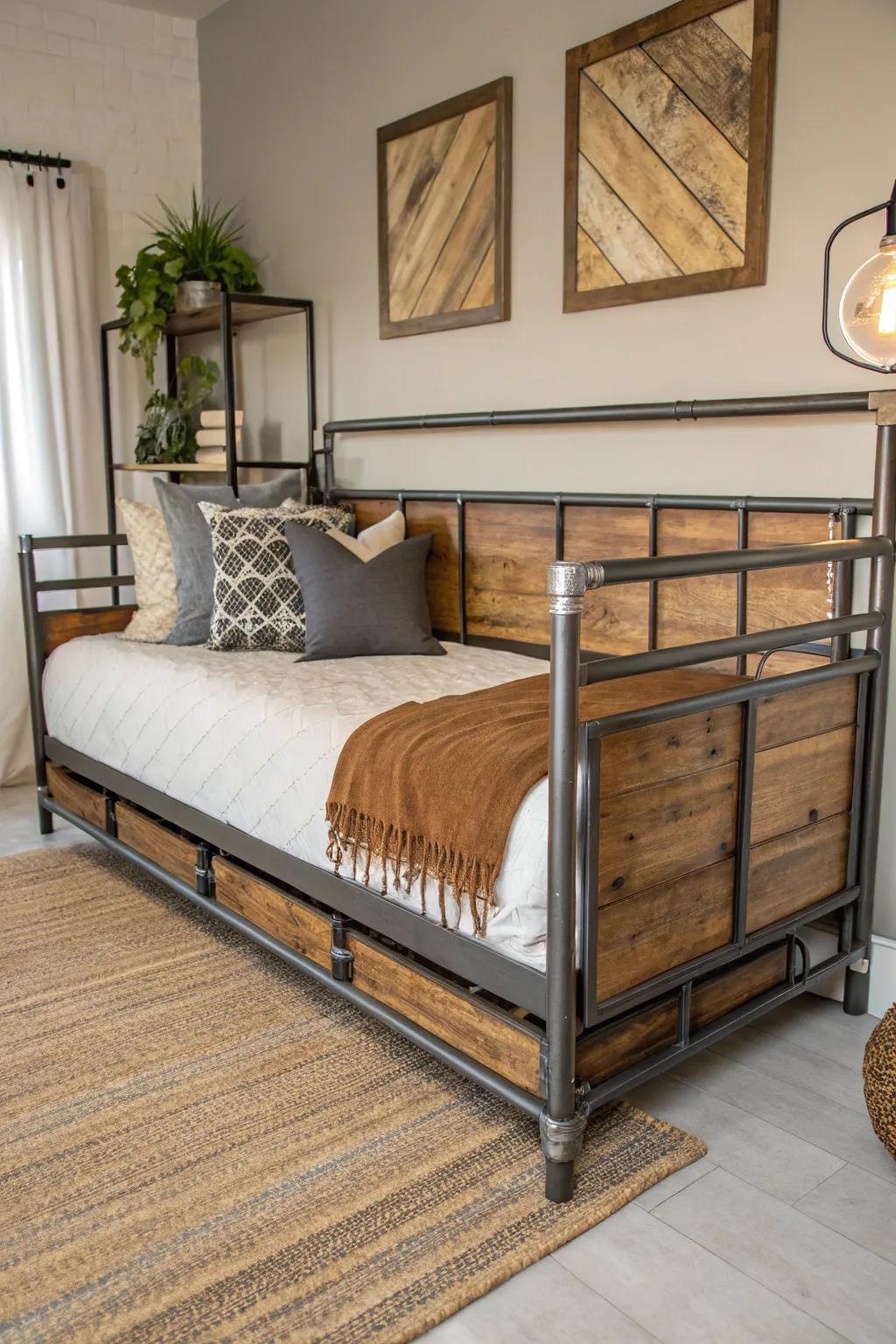 Modern industrial daybed featuring rustic charm