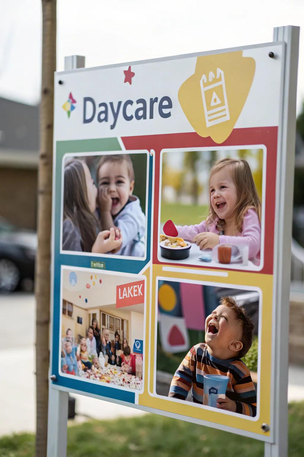 A photographic collage on the daycare display celebrates joyful memories.