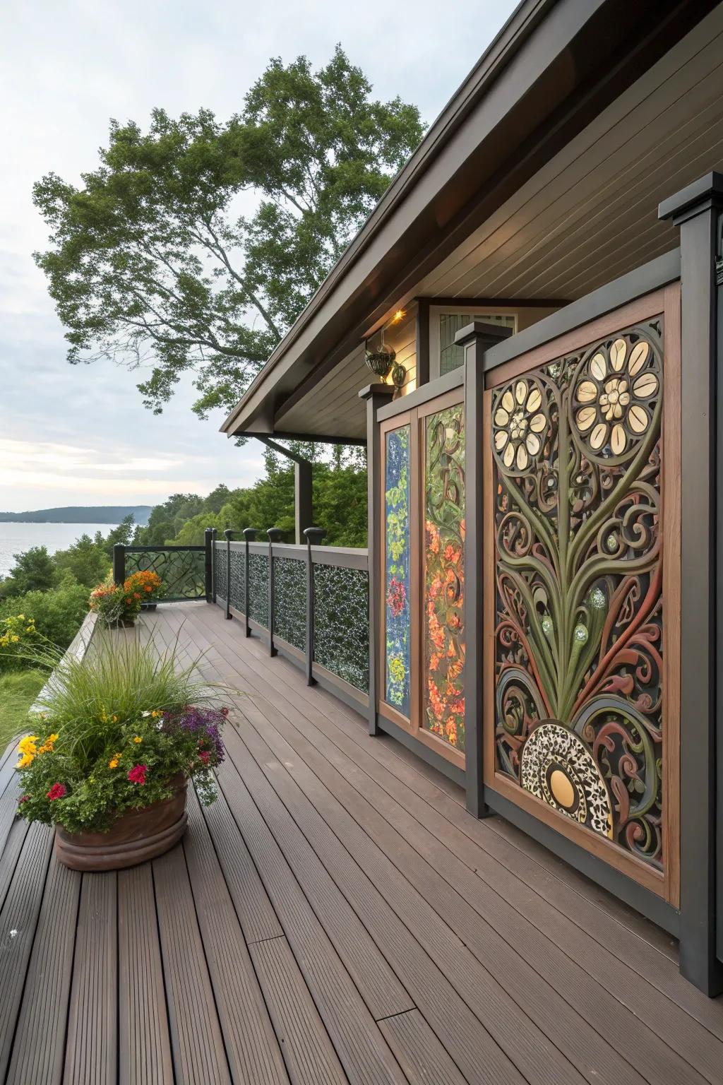 Artistic panels as fascia transform your deck into a personal masterpiece.