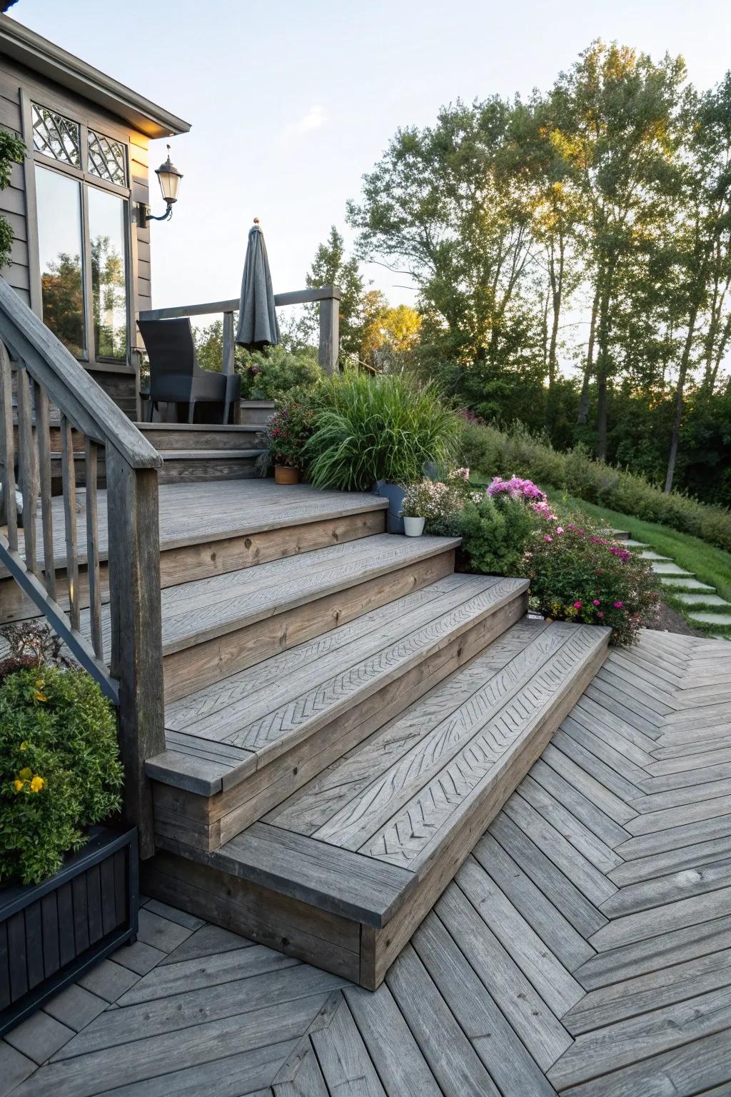 Patterned steps add creative depth to the deck