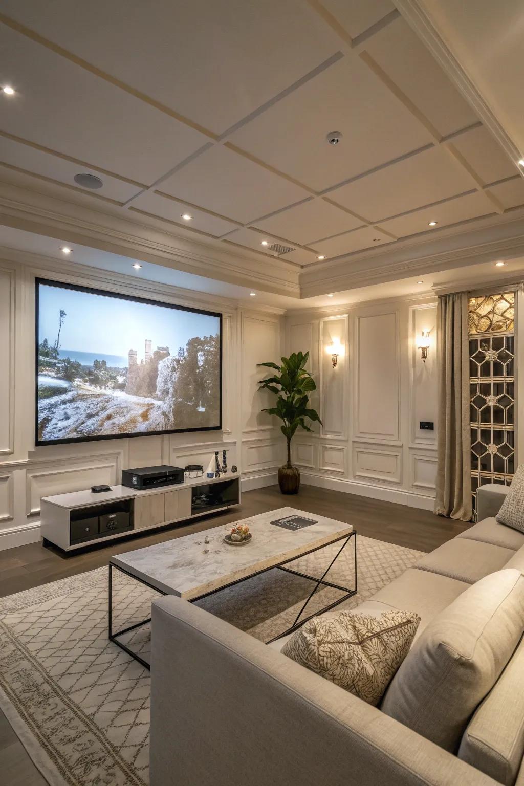 A projector provides a sleek, unobtrusive alternative to a typical TV.