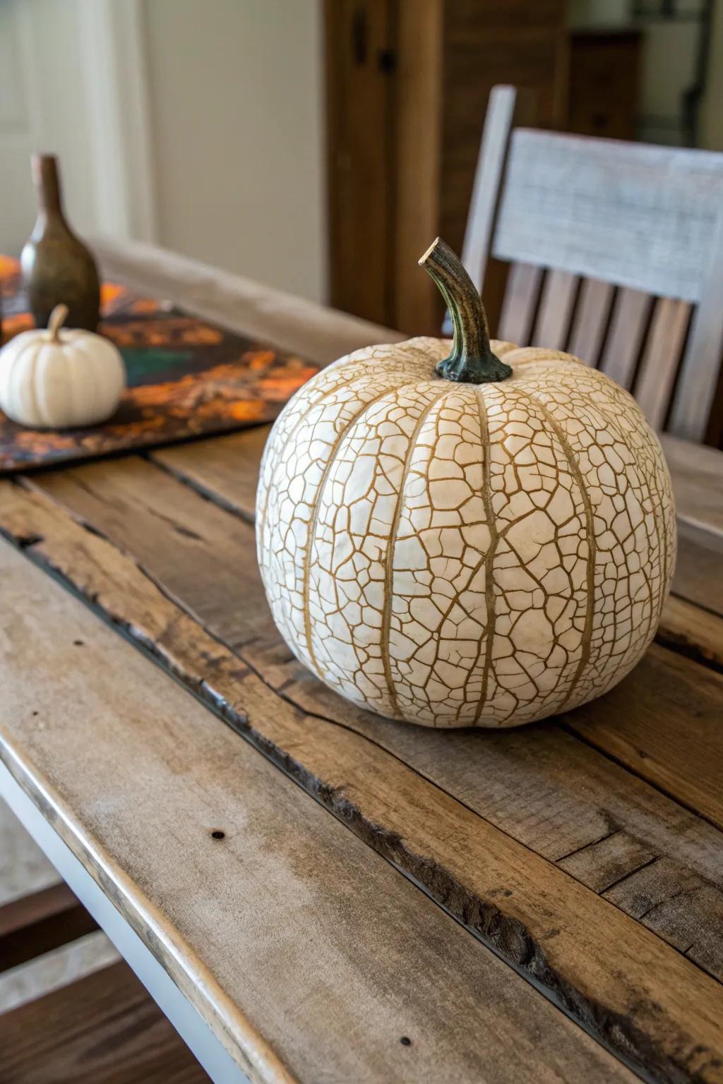 Attain a spooky timeworn visual with crackled paint on your pumpkin.