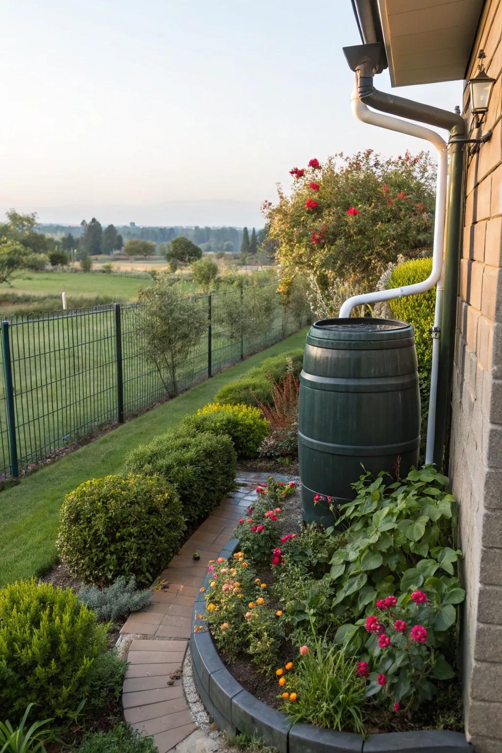 Rainwater collectors deliver eco-friendly charm and function.