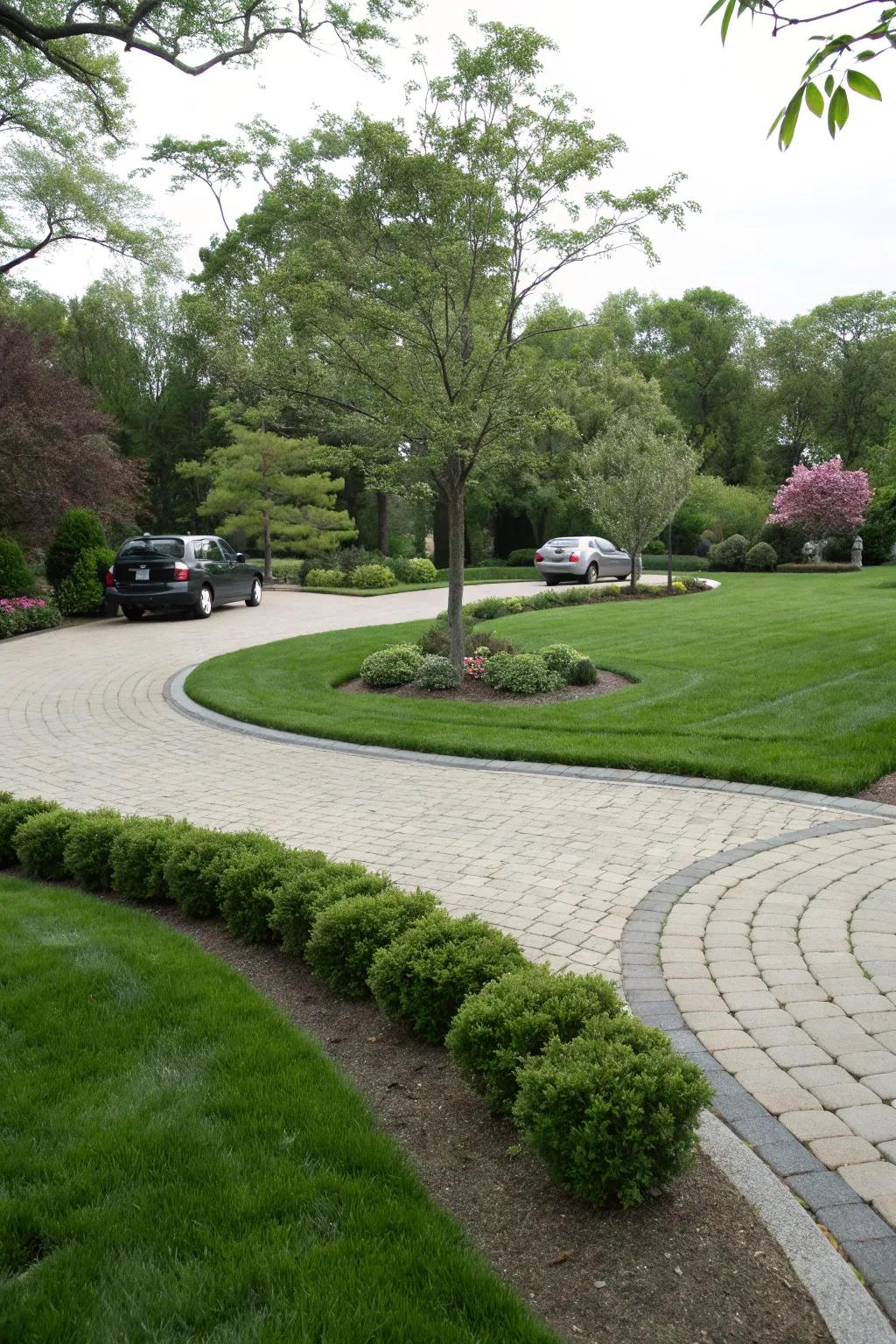 A verdant driveway that harmonizes with the environment, presenting a fresh and unspoiled allure.