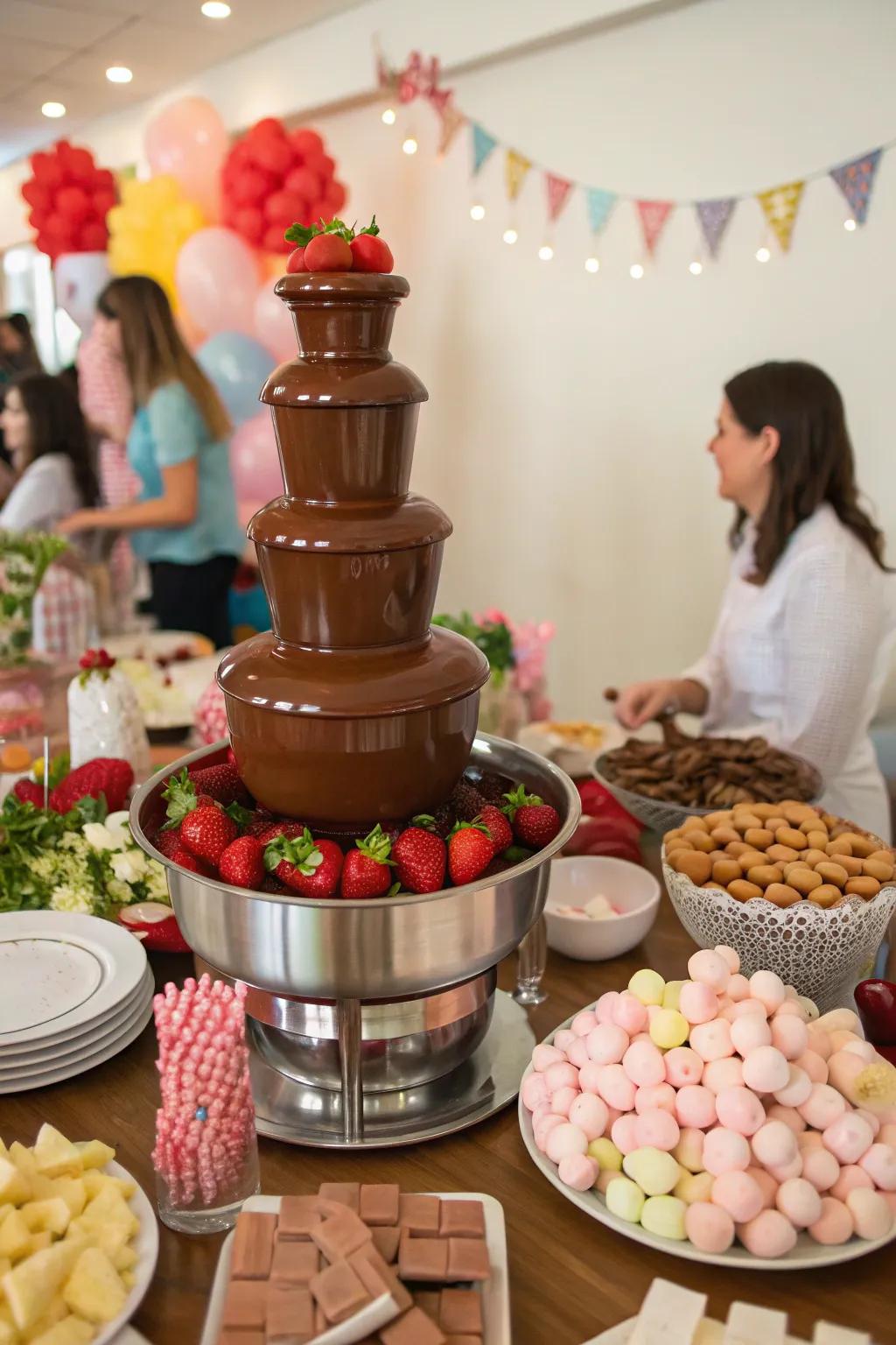 A fun chocolate fountain for delightful dipping.