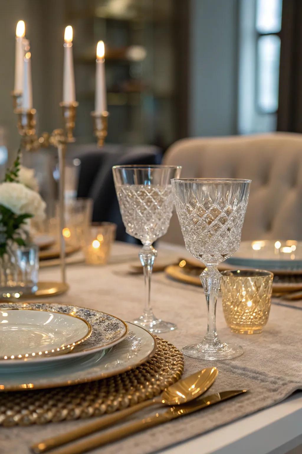 Glass and crystallized accents for a sophisticated radiance.