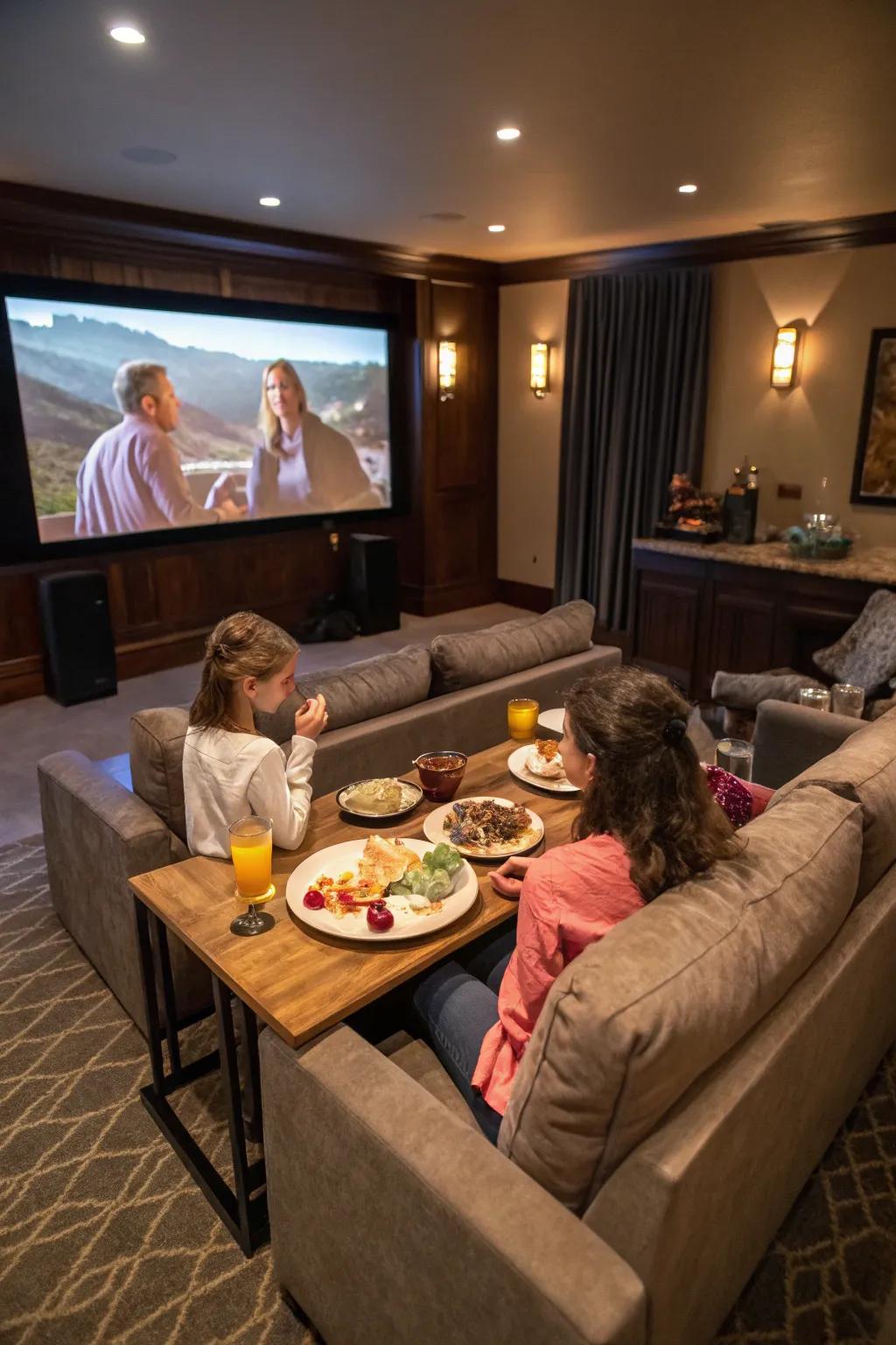 A home cinema dining area offers a cinematic dining experience.