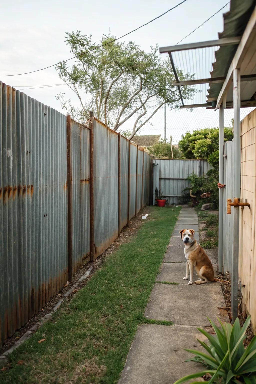A corrugated metallic fence delivering industrial chic and robust security.