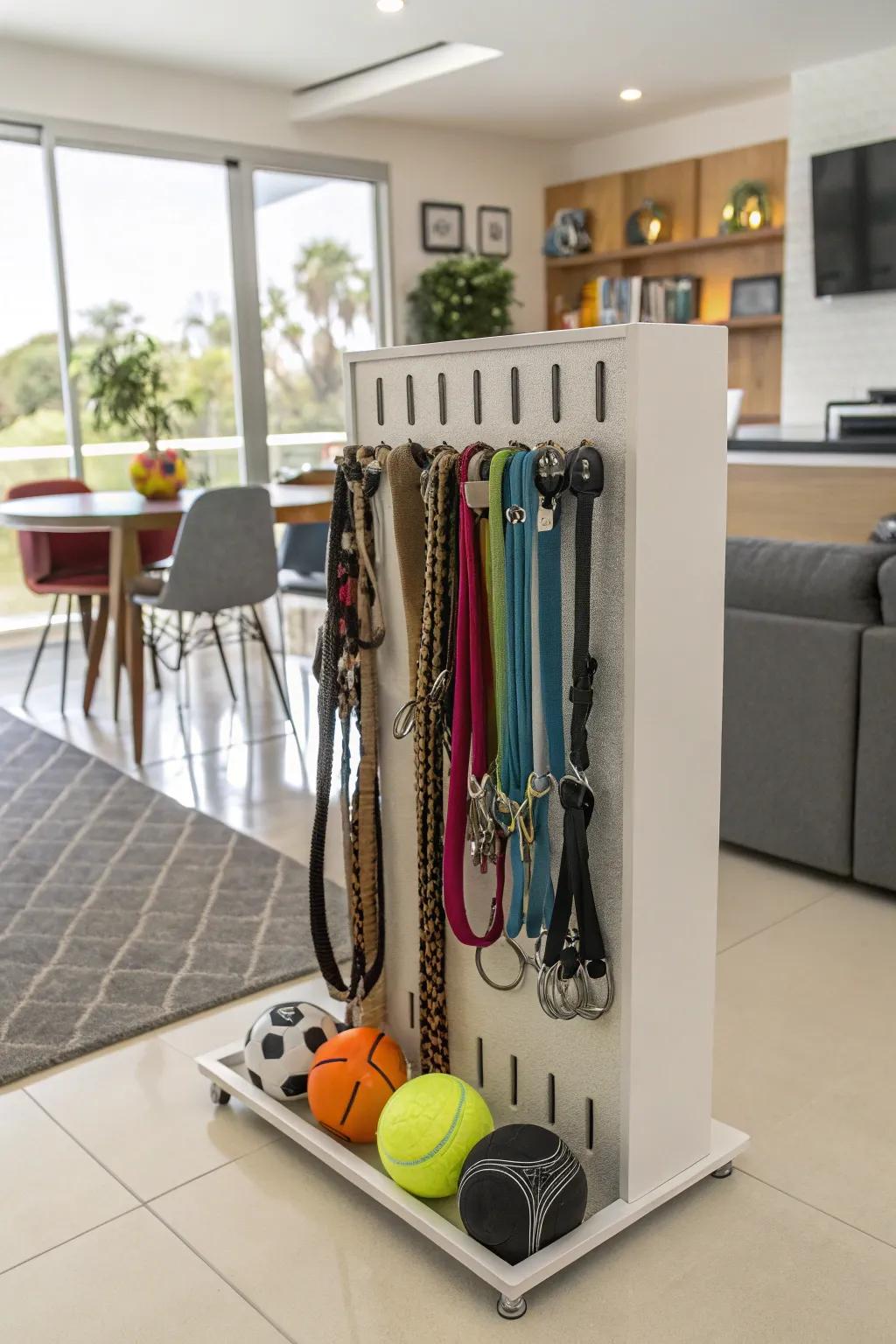 Comprehensive stowage for pet must-haves.
