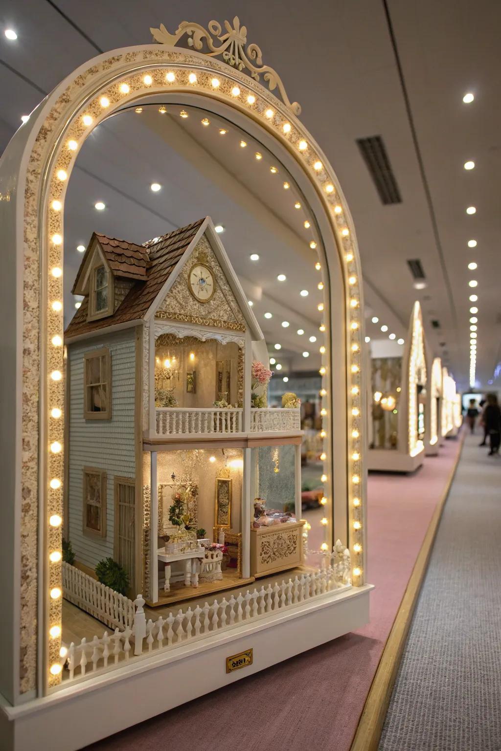 Mirrors enhance the illusion of space in dollhouse displays.