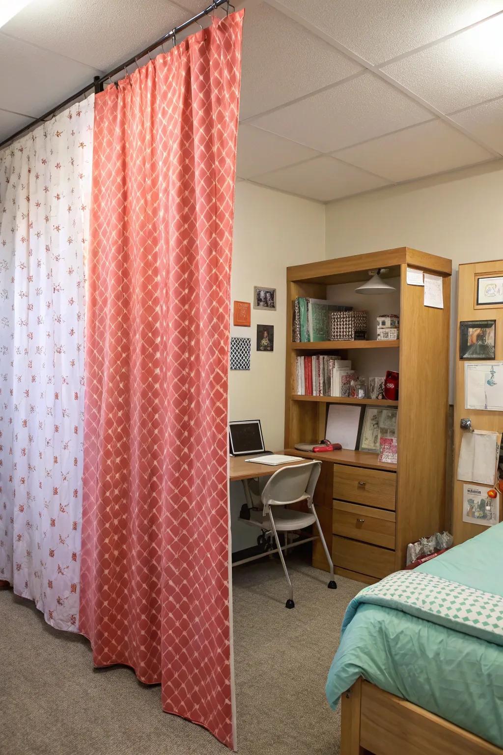 Curtain dividers create privacy and hide clutter stylishly.