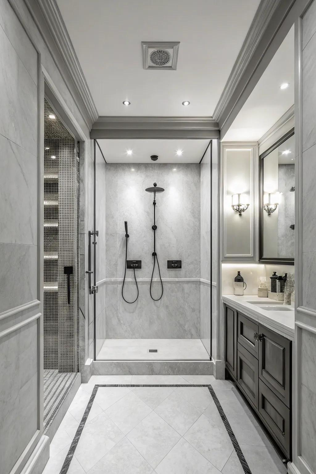 Get lasting style with a one color double shower plan.