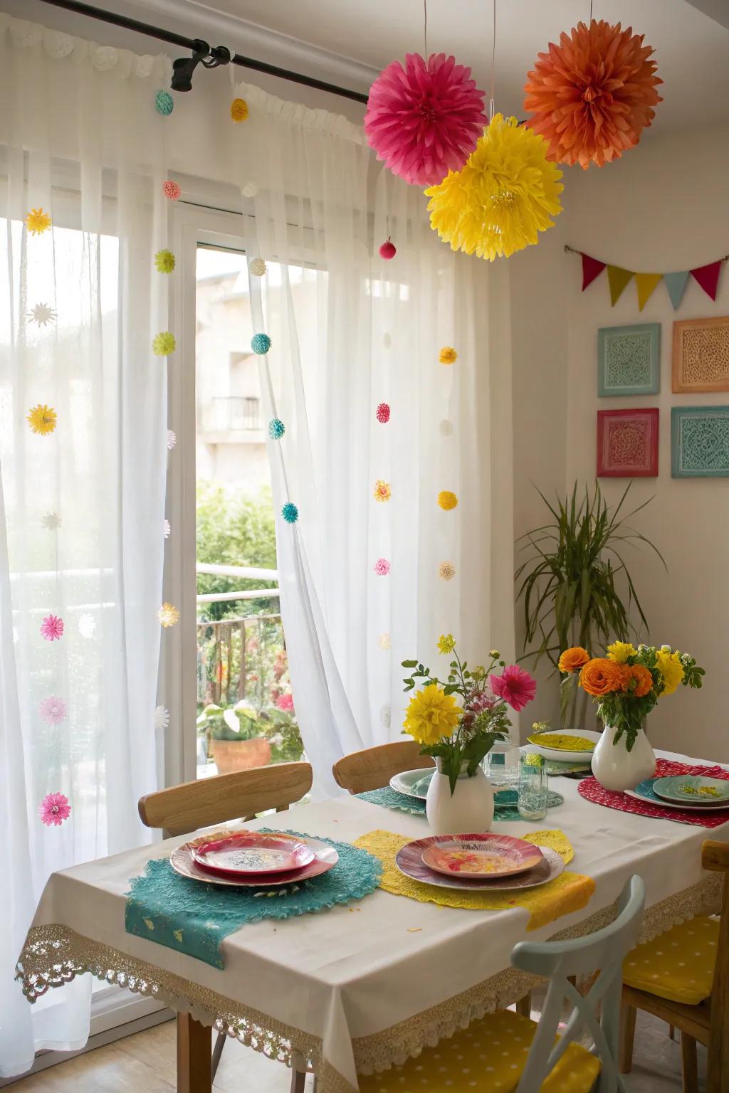 See-through panels maximizing illumination in a vibrant and elegant dining area.