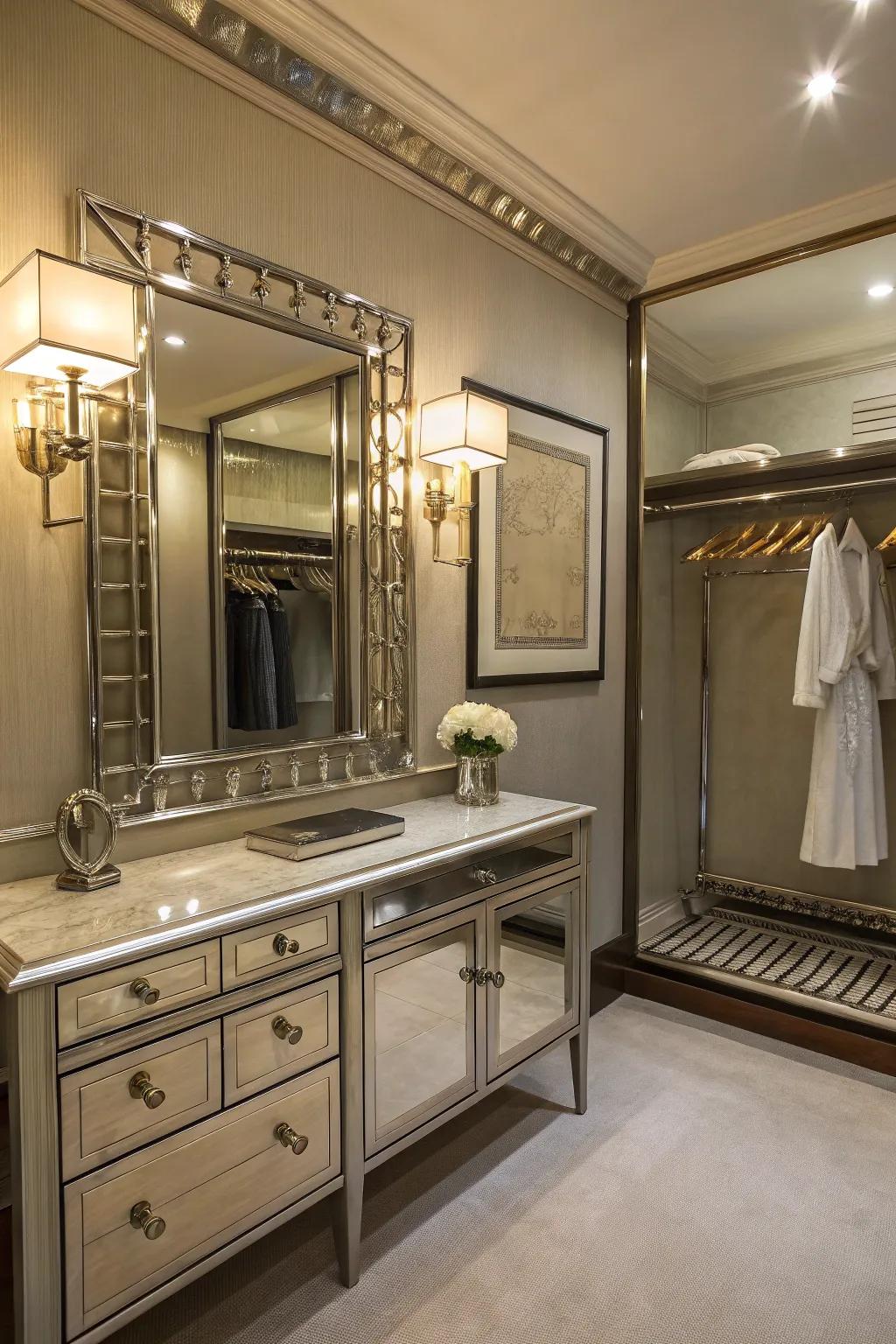 Metallic details enhance the elegance of your dressing room.