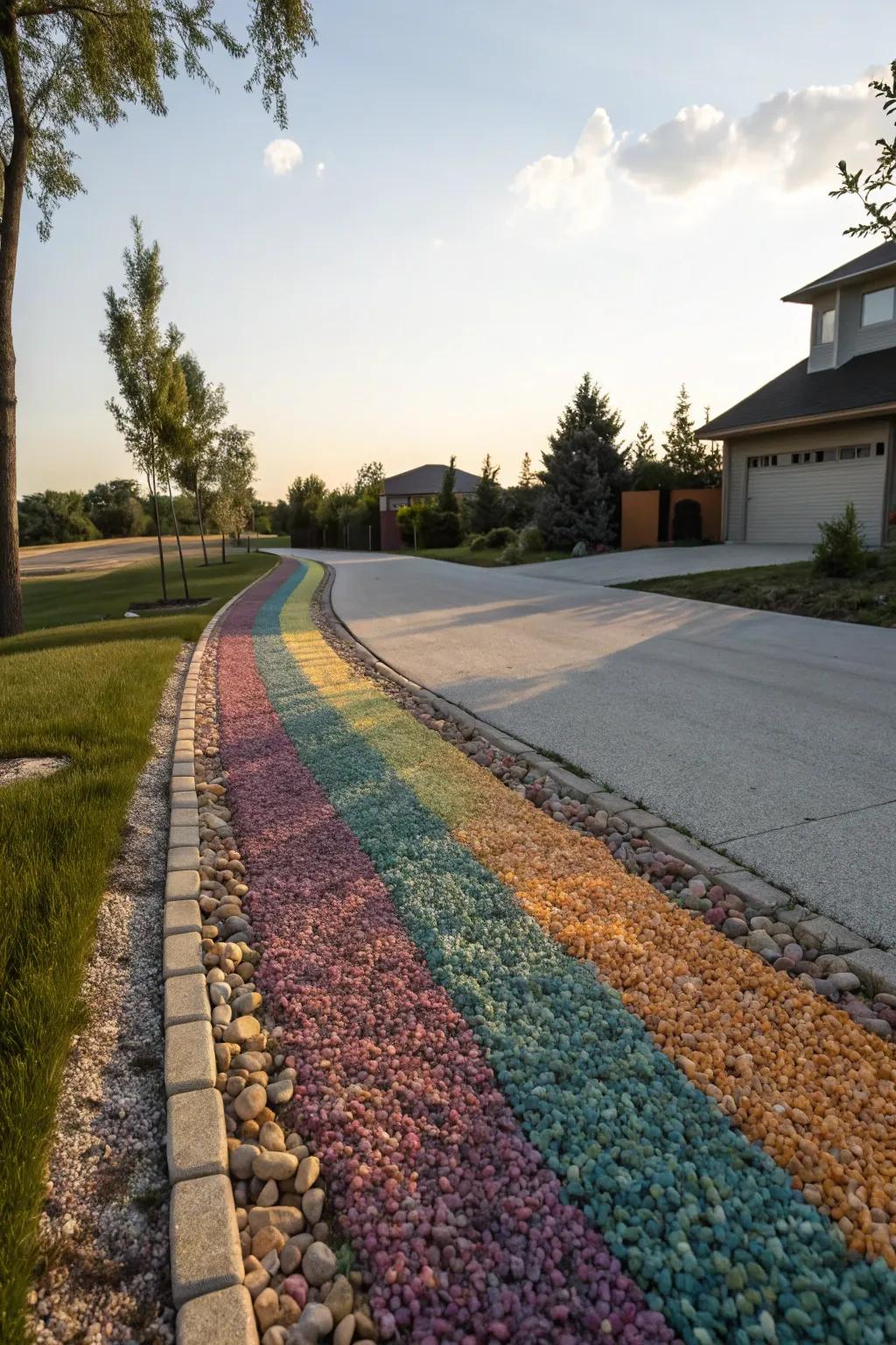 Colorful chippings add a vibrant touch to this berm.