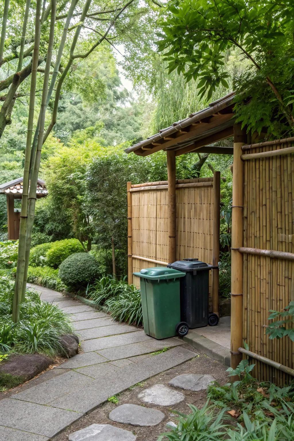 Cane screens offer a straightforward and eco-conscious method to conceal containers.
