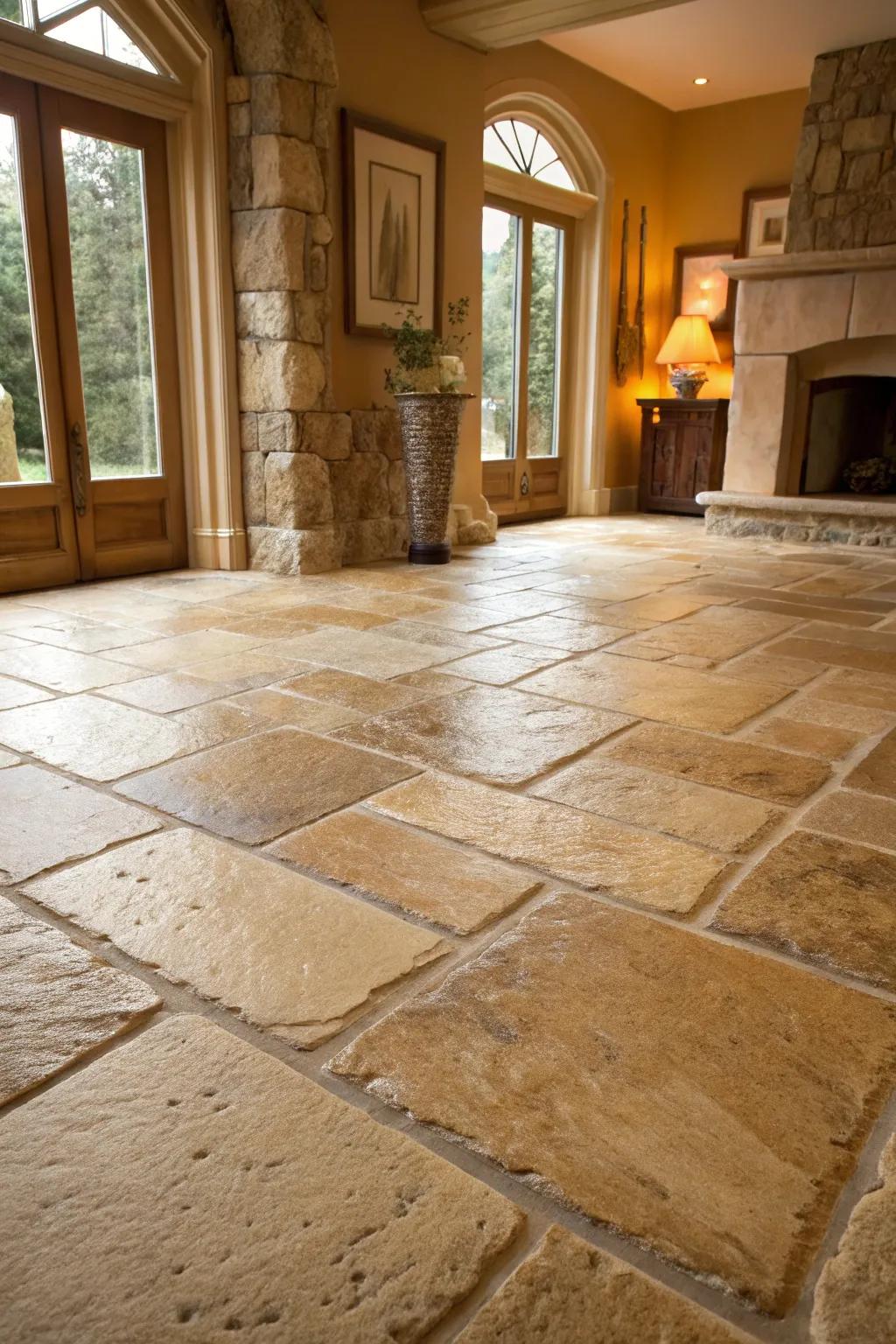 A room showcasing unrefined stone paneling that adds a luxurious element.