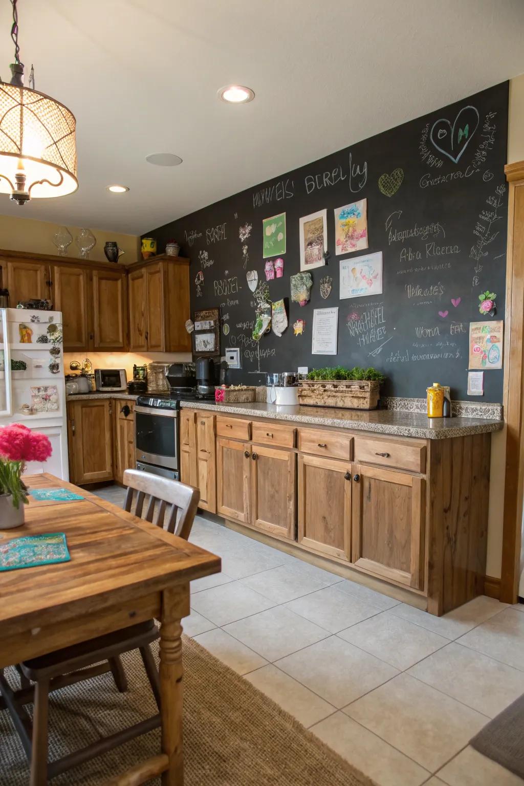 Blackboard walls encourage creativity and interaction.