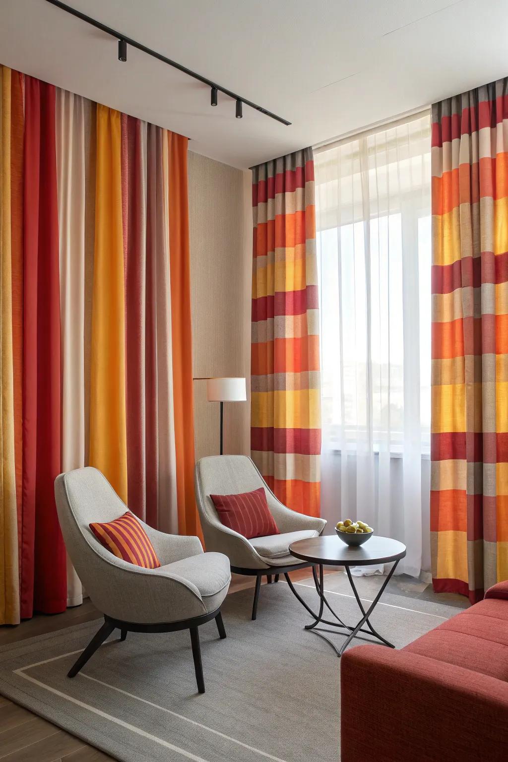Vivid stripes give room d&eacute;cor dynamic movement.