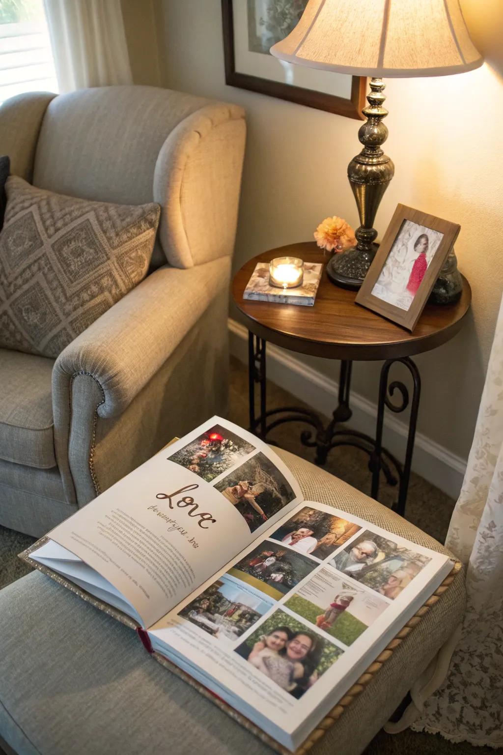 Affection letters contribute intimacy to an engagement photo book.