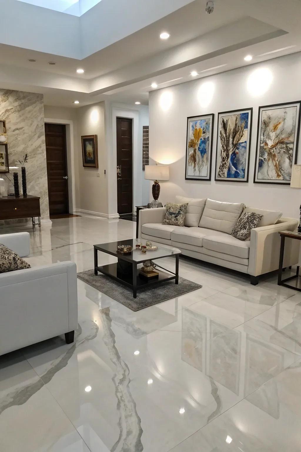 Accomplish sophistication through monochrome epoxy flooring layouts.