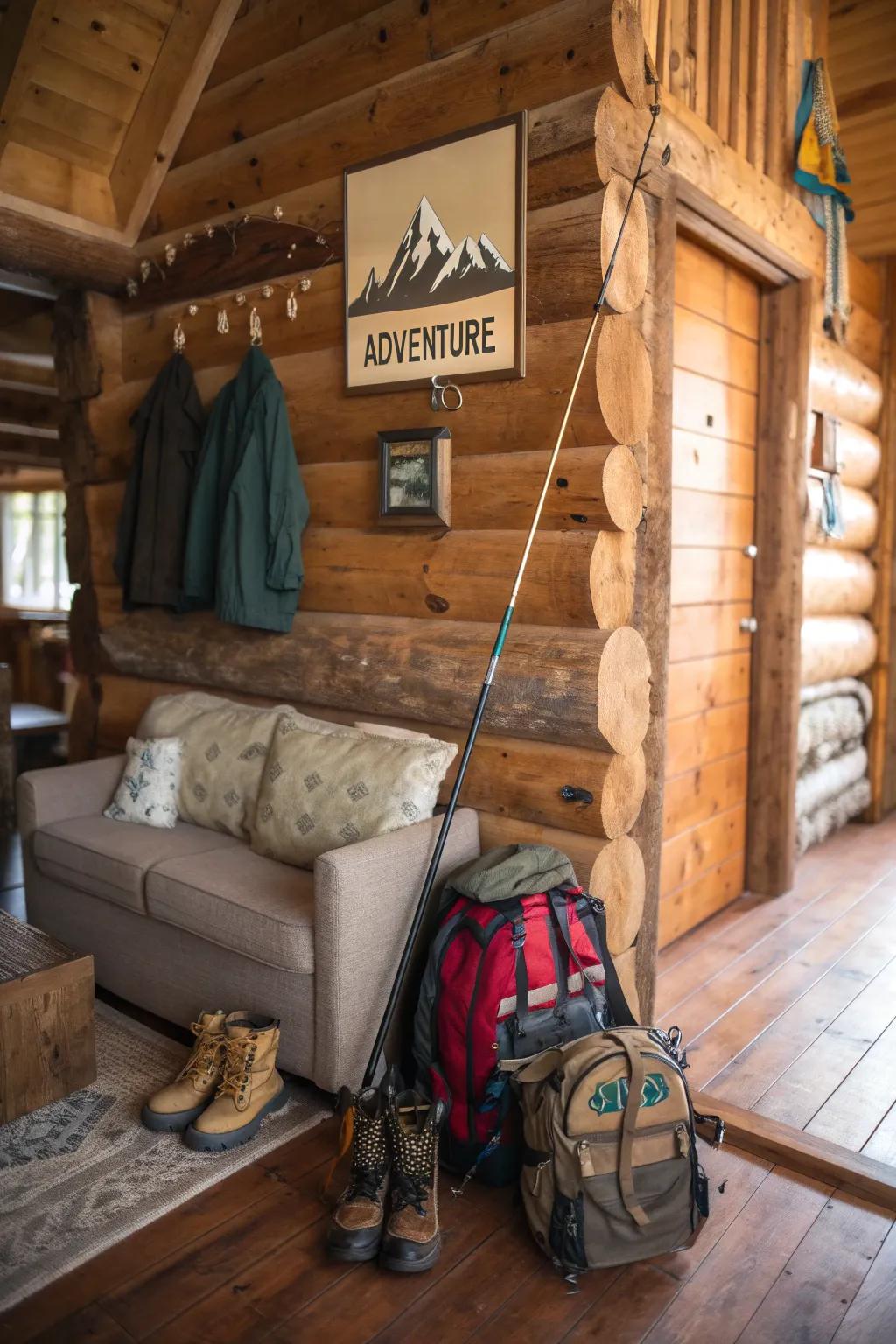 Adventure-themed markers introduce the ethos of the outdoors inside.