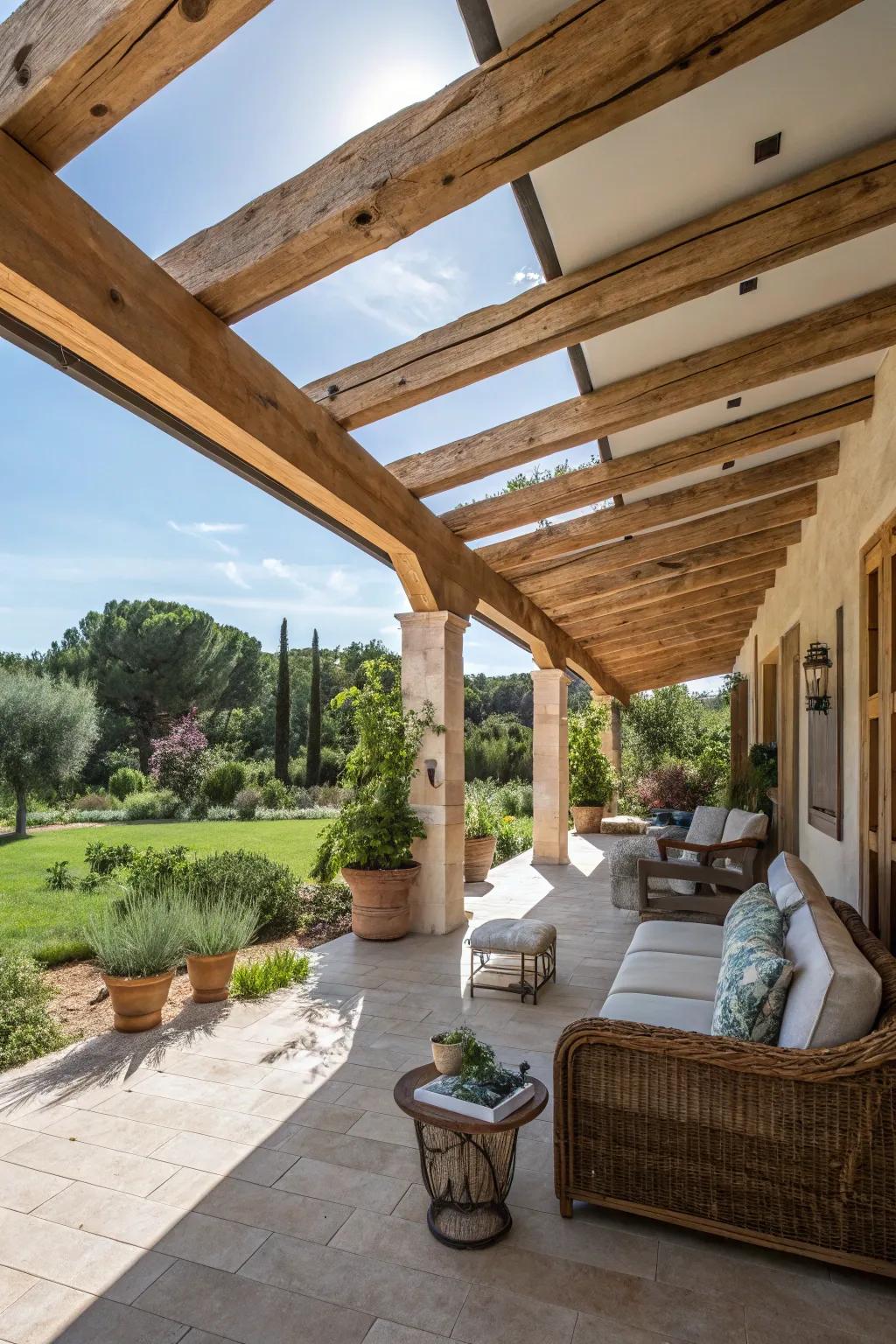 Seamless indoor-outdoor transition with rafters.