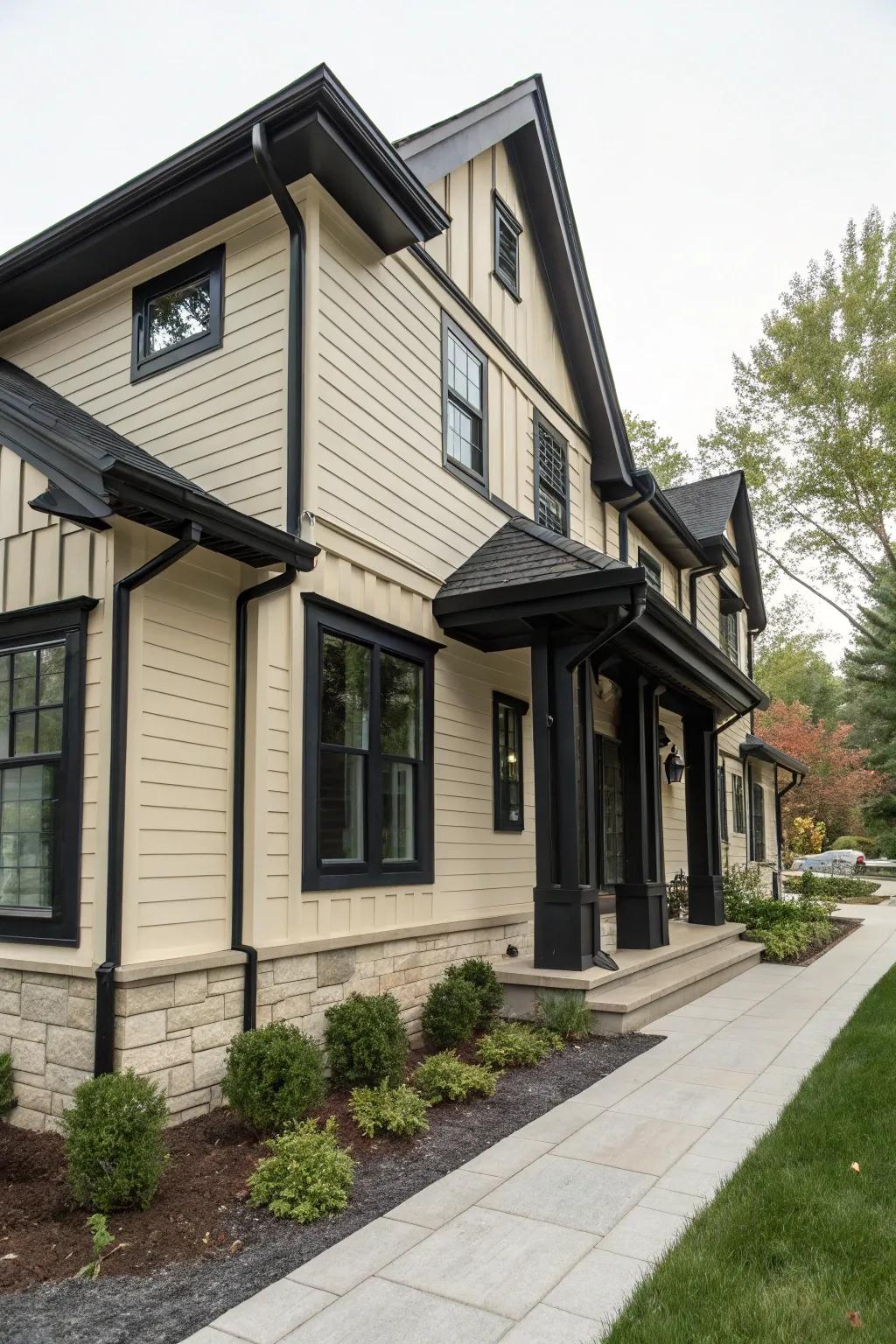 Black trim adds a touch of dramatic sophistication.