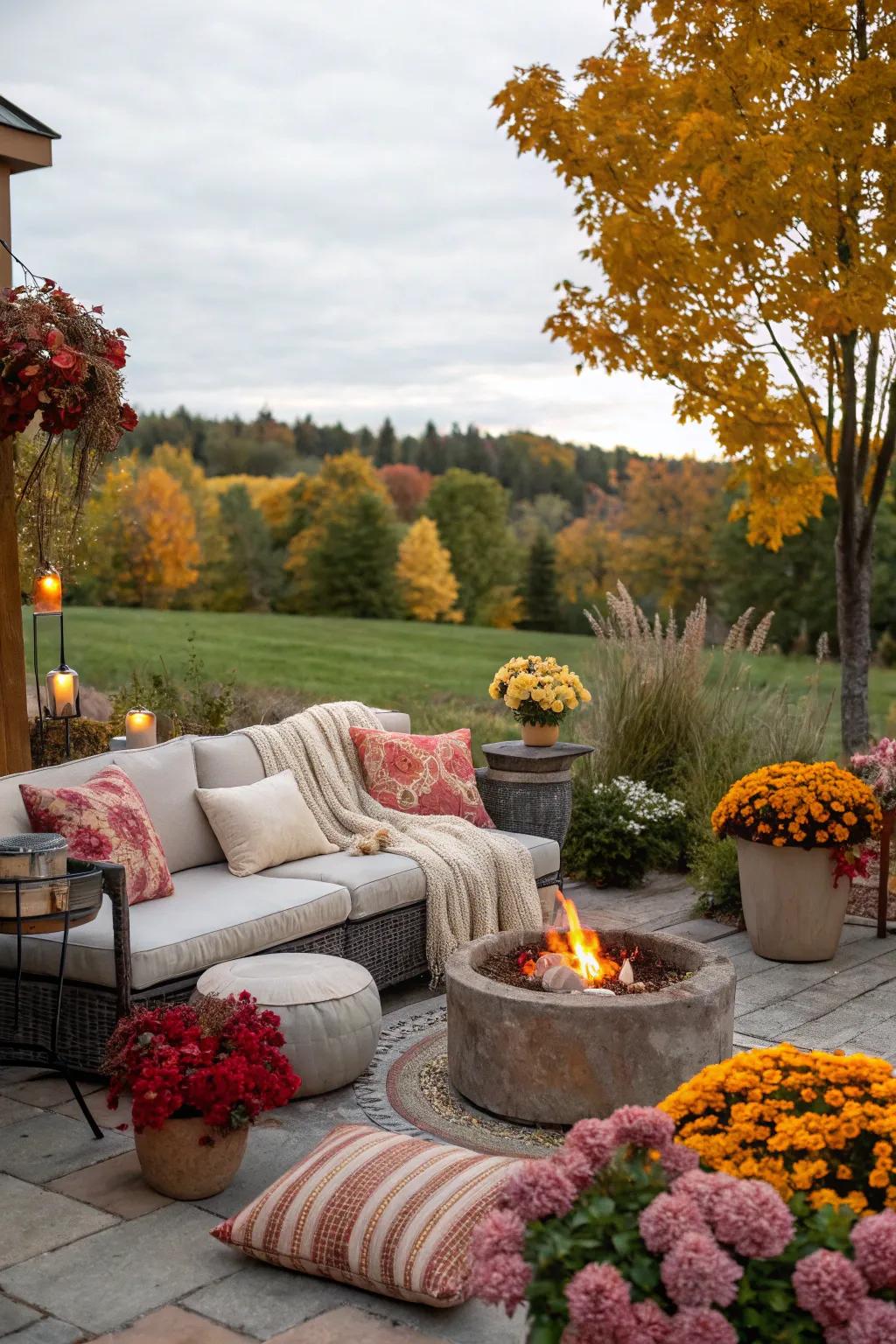 An exterior garden retreat with snug seating for invigorating autumnal evenings.
