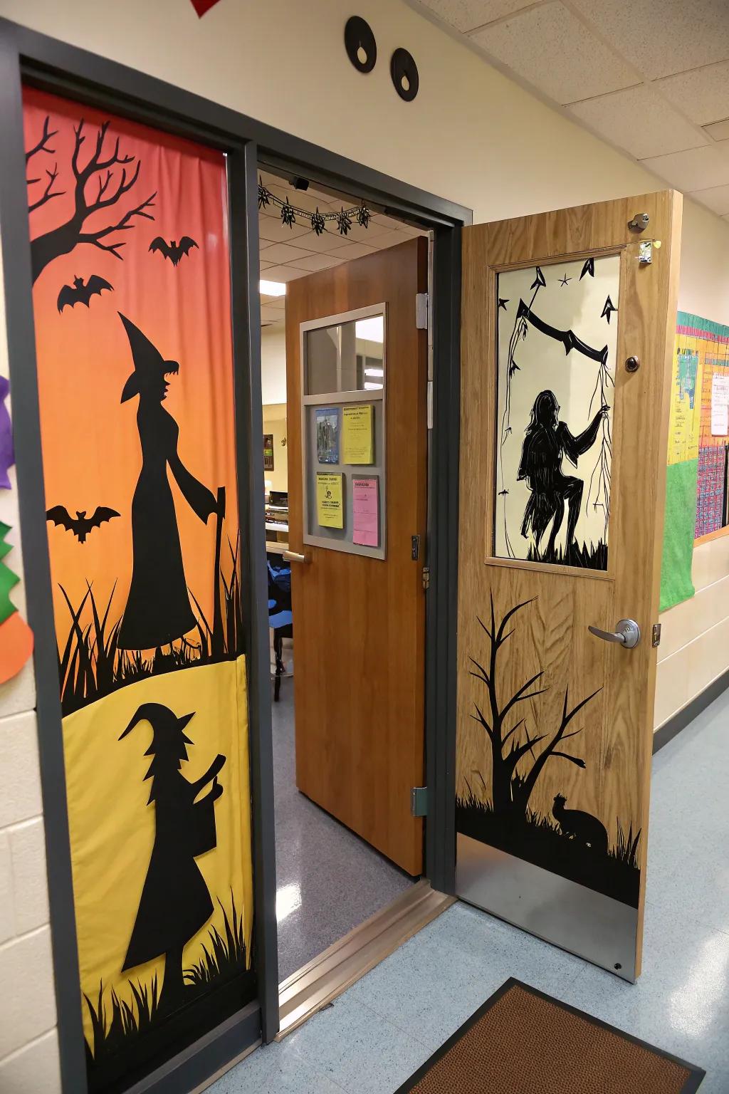 Eerie shadows entrance decor to get a mysterious vibe.