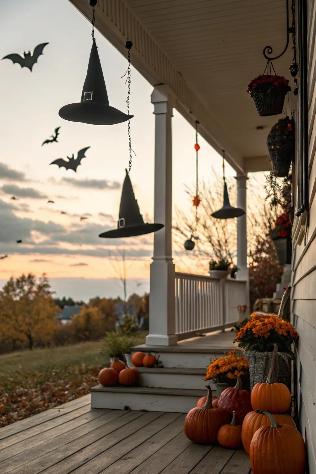 Subtle All Hallows' Eve hints append playful accents to the fall entryway decor.