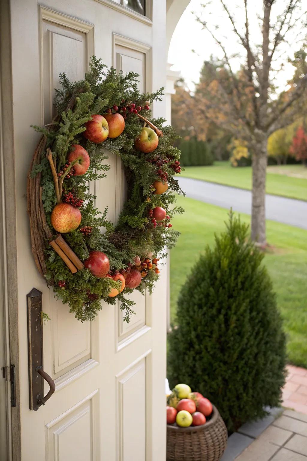 Drupes and cinnamon fashion a delightful and fragrant wreath.