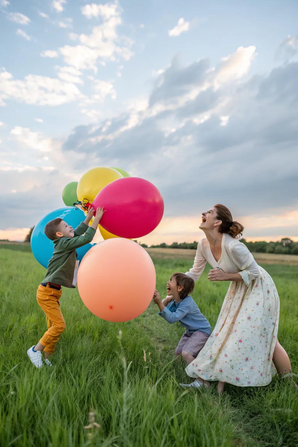 Whimsical props enhance a joyful and playful family memory.