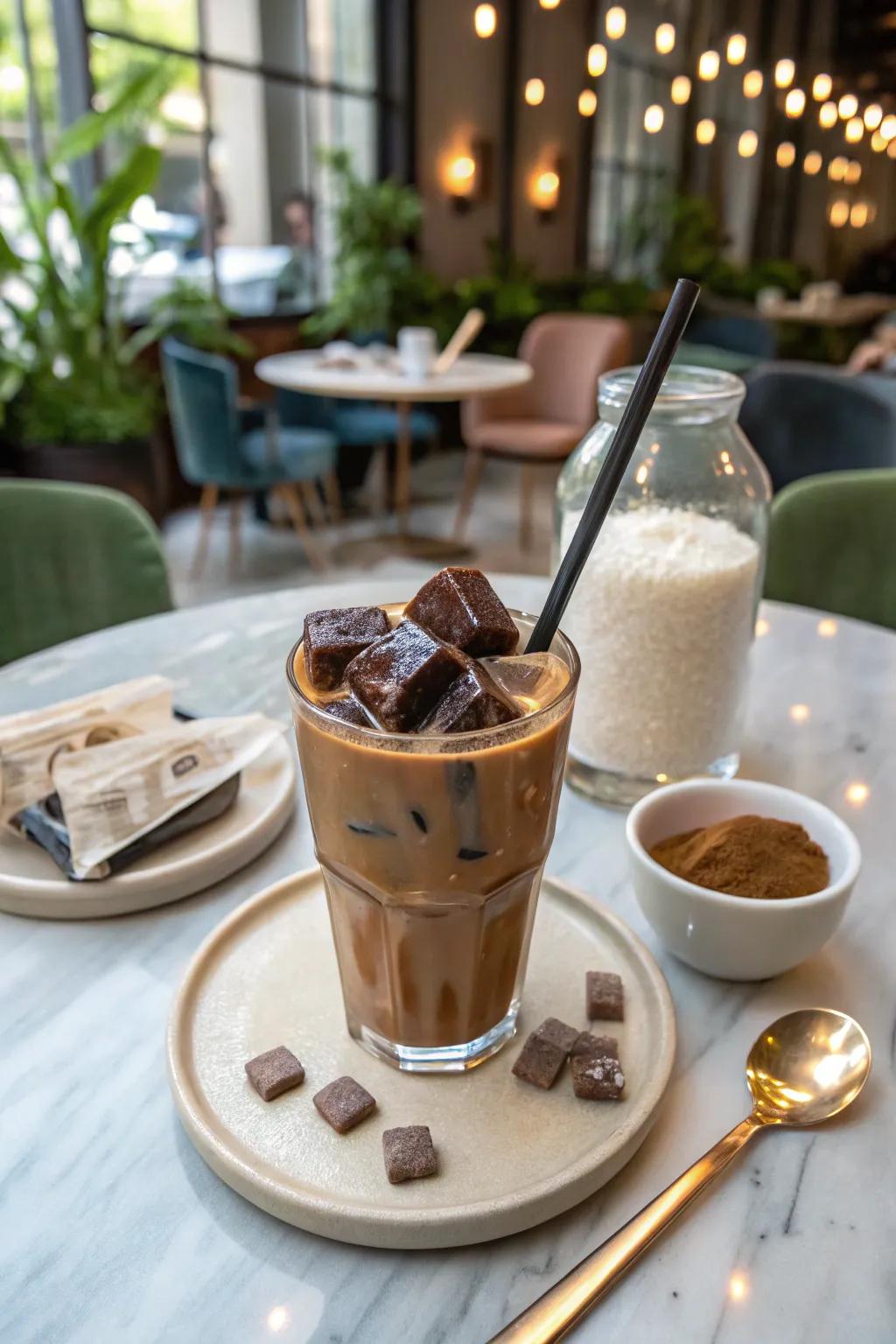 Chocolate ice pieces for a sweet surprise.