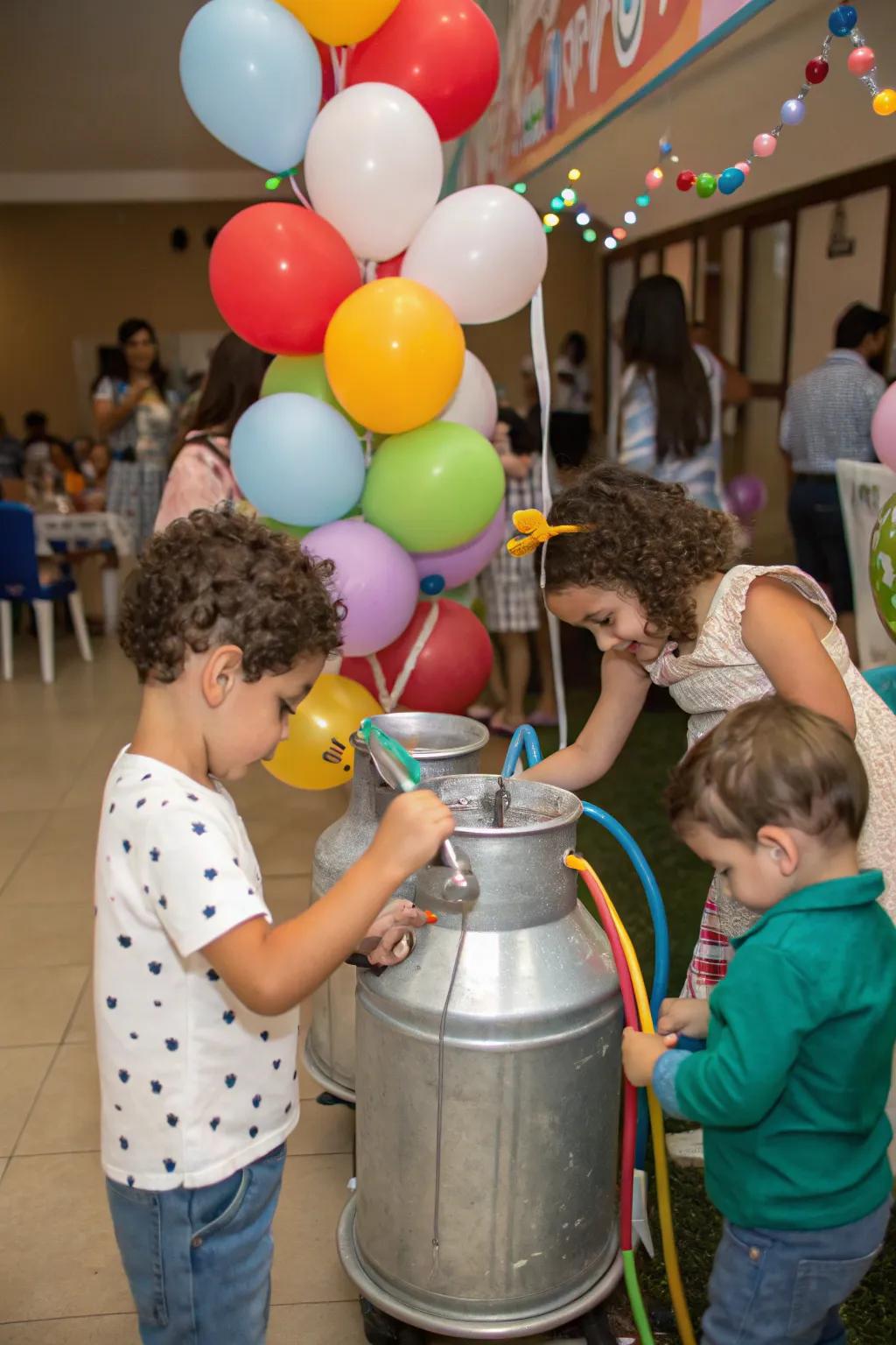 A DIY milking outpost adds a fun and educational farm element to the party.