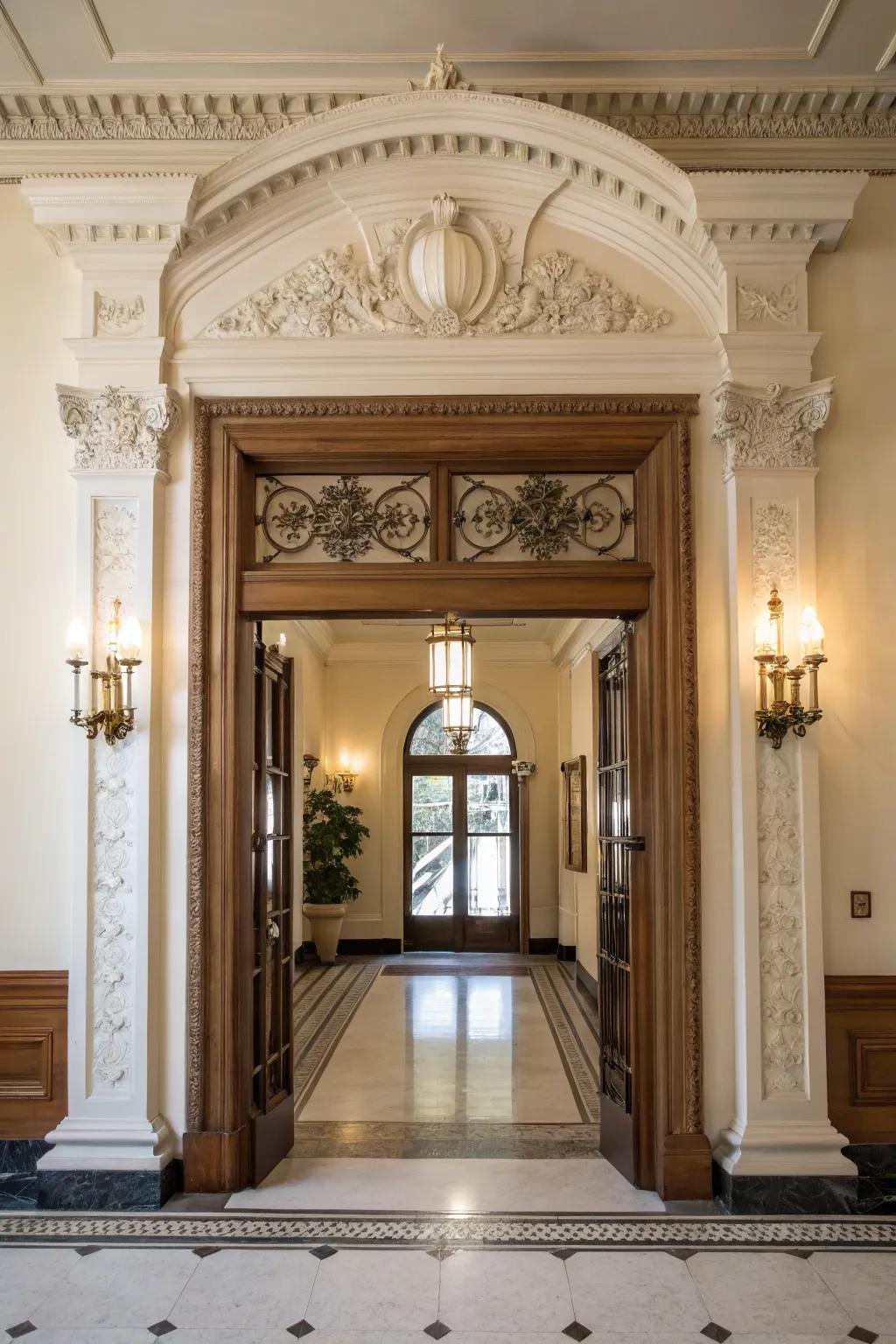 Grand entrances using simulated crown accents.