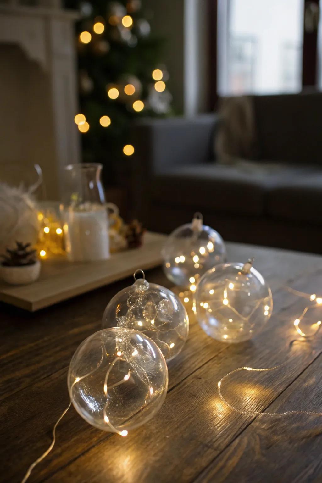 Radiant ornaments illuminated by LED lights inside.